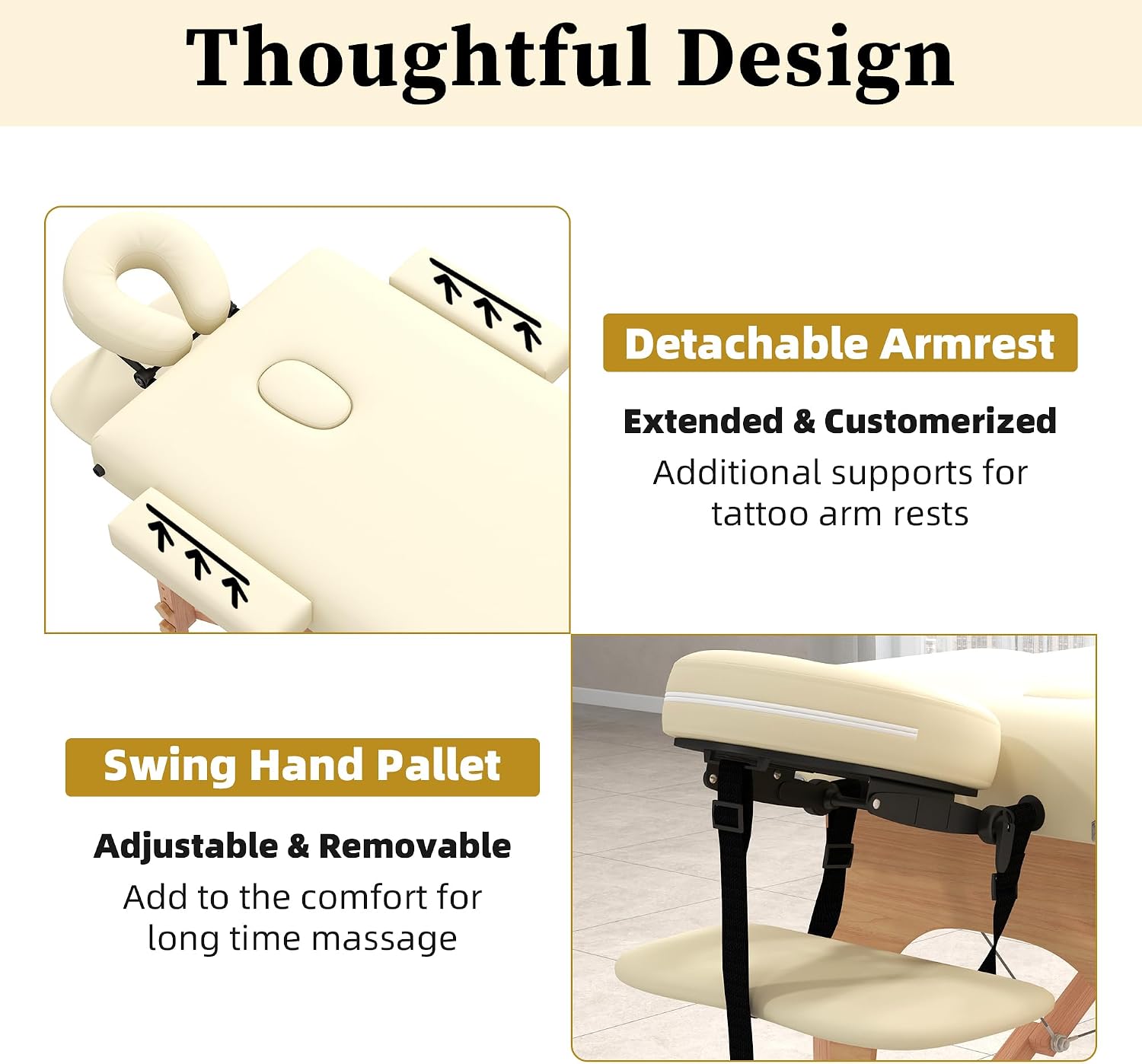 civama Massage Table Massage Bed Portable, 29 LBs Light Weight Foldable Tattoo Facial Care Spa Lash Bed Aluminum Frame with Accessories Carrying Bag, Beige