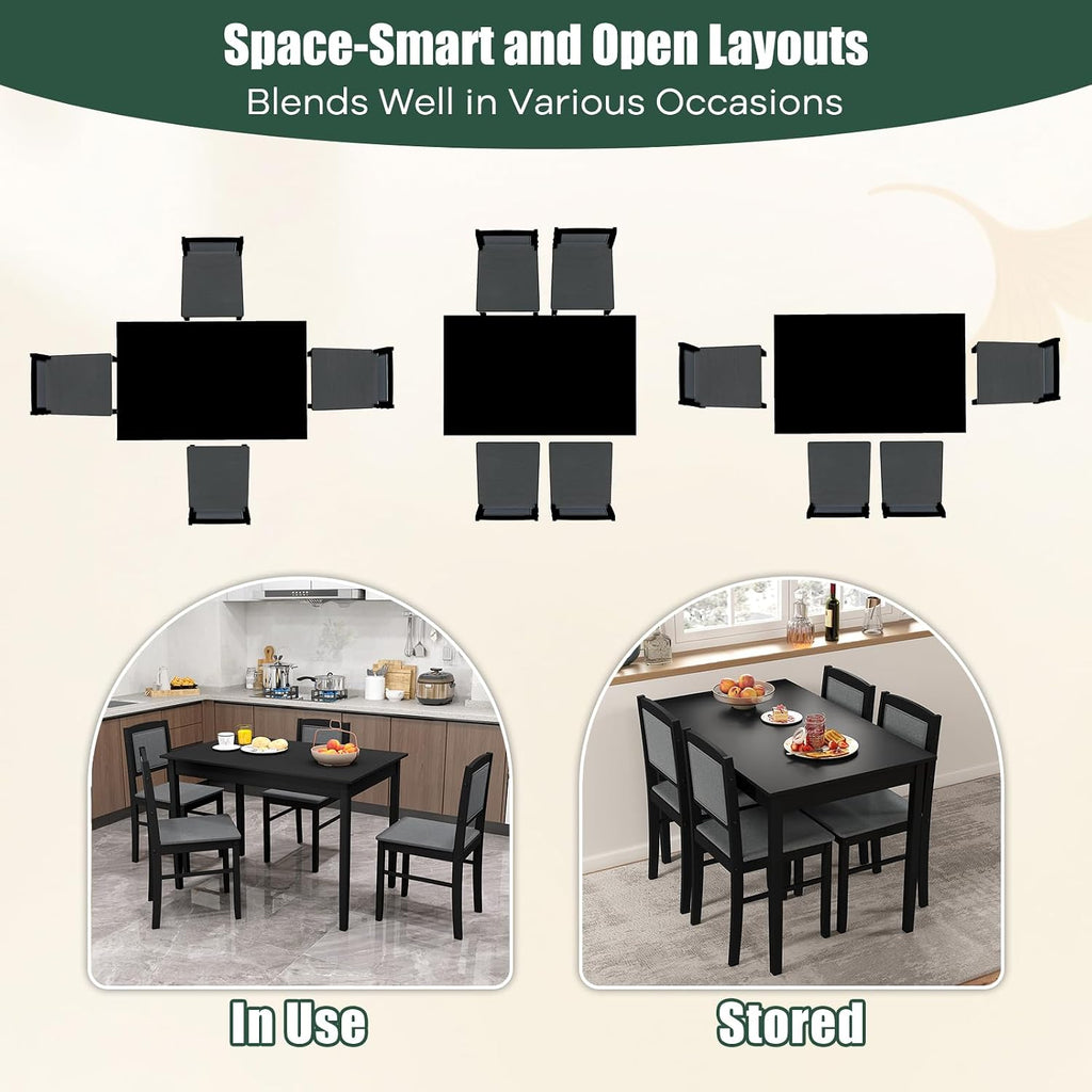 NAFORT Kitchen Table Set for 4, Mid-Century Modern Dining Table and Chairs Set of 4, Farmhouse Dinner Set w/ 4 Upholstered Chairs, Rubber Wood Dinette Set for Kitchen& Dining Room, Restaurant