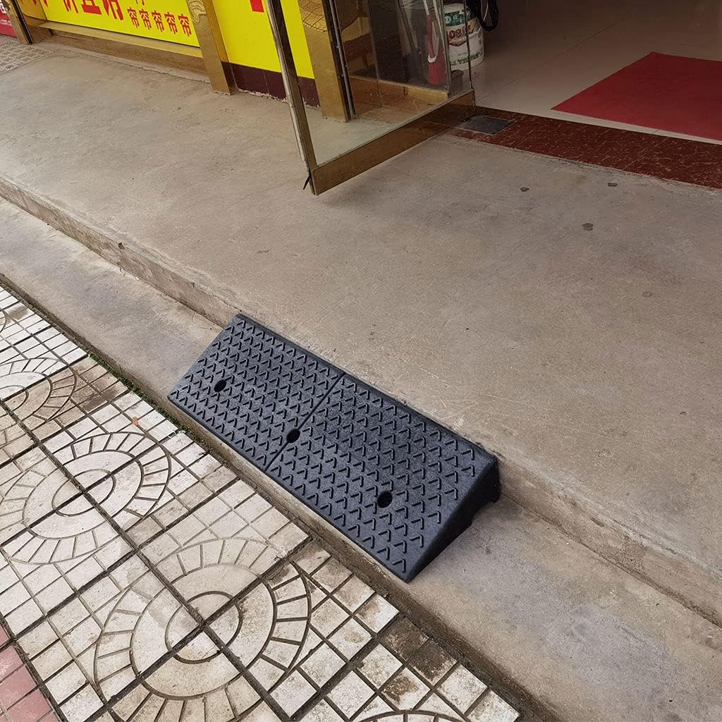 Large Rubber Plastic Curb Ramp,Outdoor Steps/Doorway Threshold Ramps for Wheelchairs Sidewalk with Slip-Resistant Surface,100x25x4-9cm