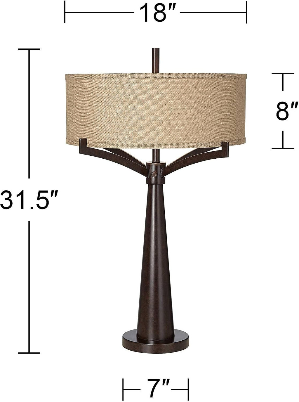 Franklin Iron Works Tremont Rustic Farmhouse Table Lamp 31 1/2' Tall Allegheny Bronze Brown Iron Burlap Fabric Drum Shade for Bedroom Living Room House Home Bedside Nightstand Office Entryway Kids