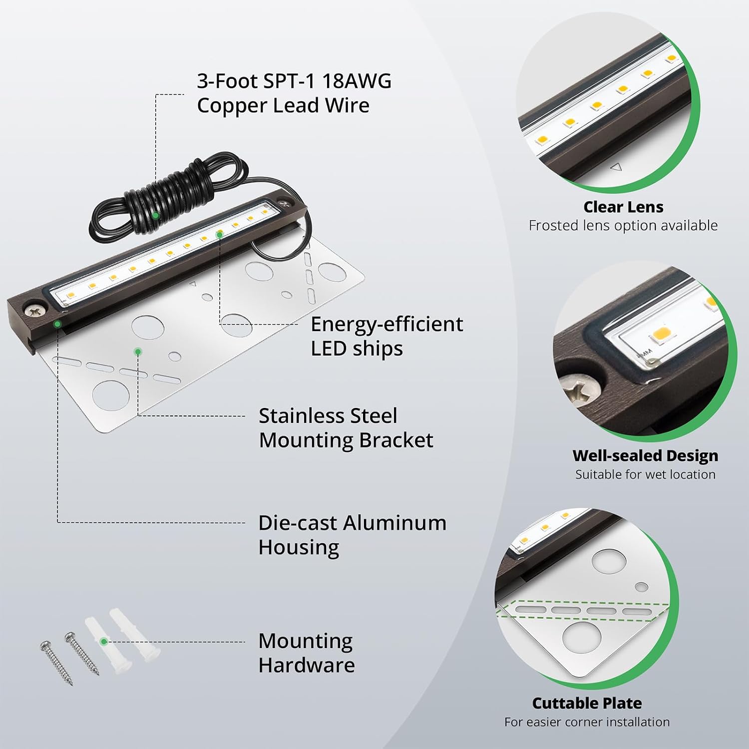 GKOLED 20 Pack 6.8 Inches LED Hardscape Lights, Low Voltage Retaining Wall Light Waterproof, 12V AC/DC Landscape Lighting, 1.5W 2700K, Classic Step Lights Outdoor, Die-cast Aluminum Housing