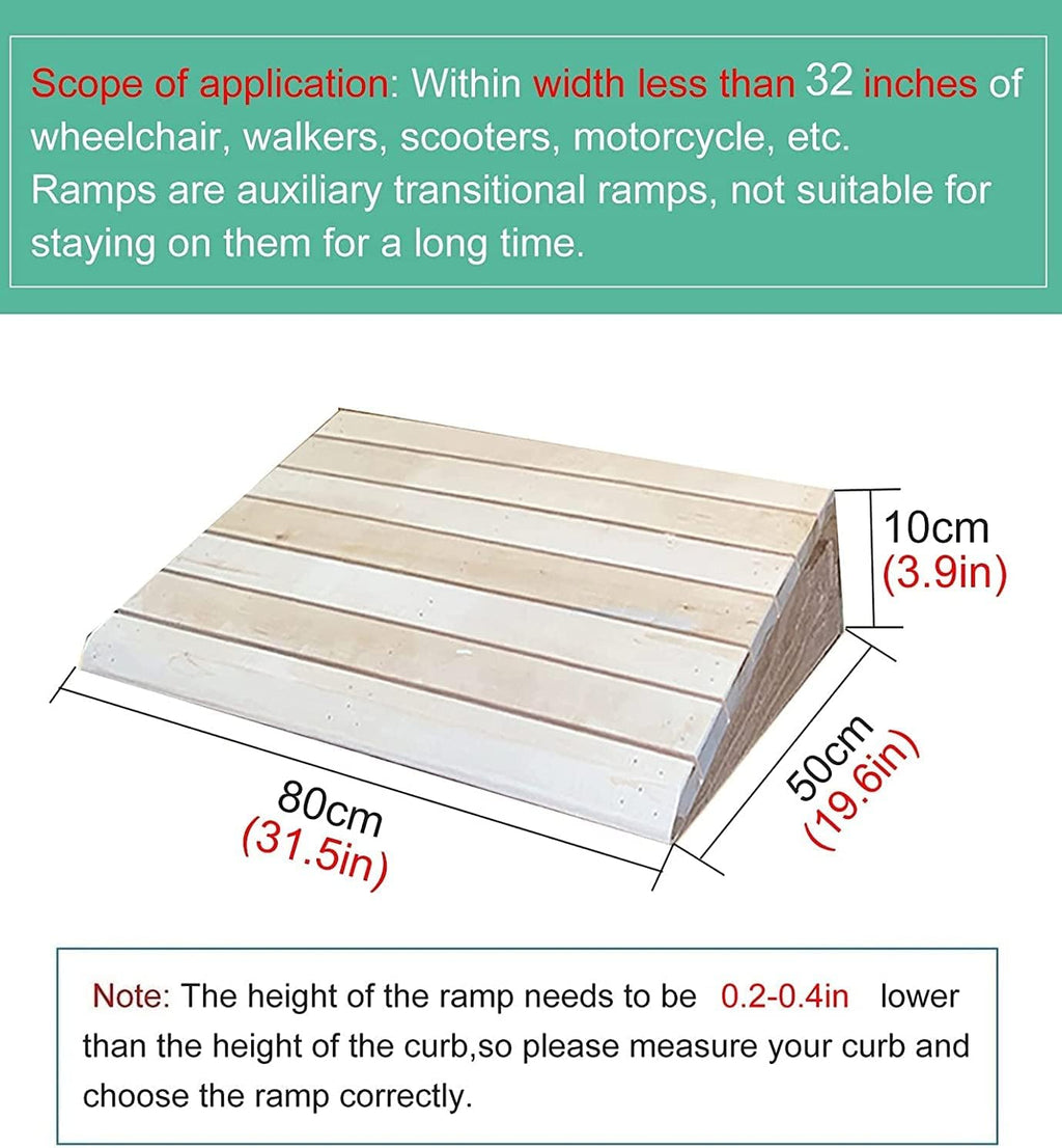Entry Ramps for Wheelchairs for Home Stairs Garden Deck, Wooden Doorways Threshold Ramps, 10/12/14/15/16/18/20cm High, Scooters Bikes Cars(31.5x19.6x3.9in)