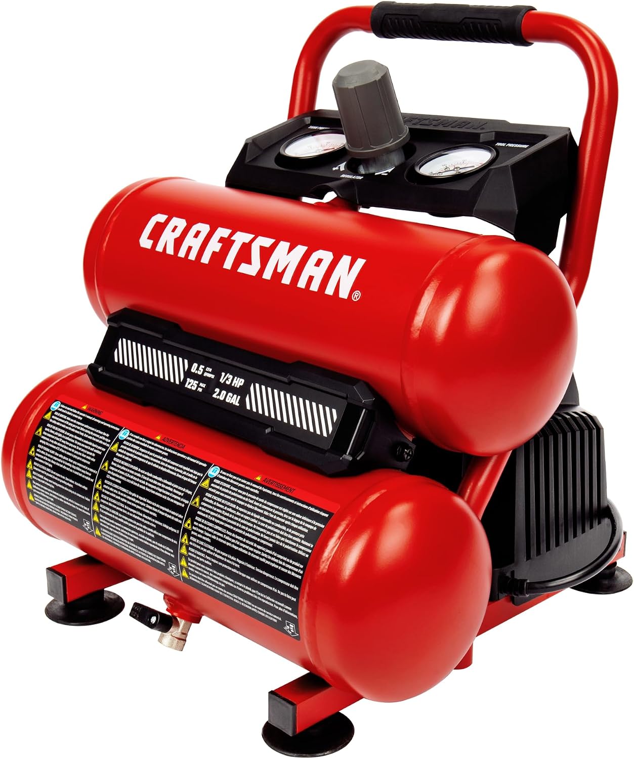Craftsman 2-Gallon Air Compressor, 1/3 HP Oil-Free Twin Tank, 125 PSI Max – Portable & Quiet for Home DIY, Tire Inflation, Nailing & Spray Painting (Twin Stack)