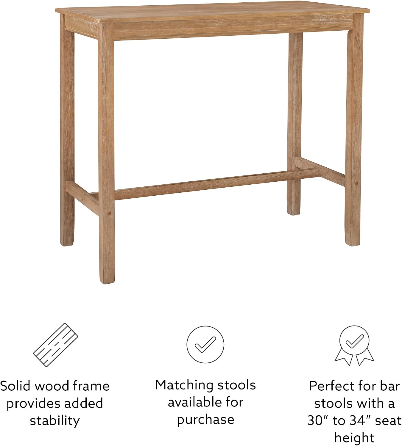 Linon 42 inch Height Pub Claridge Table, Distressed Brown Bar