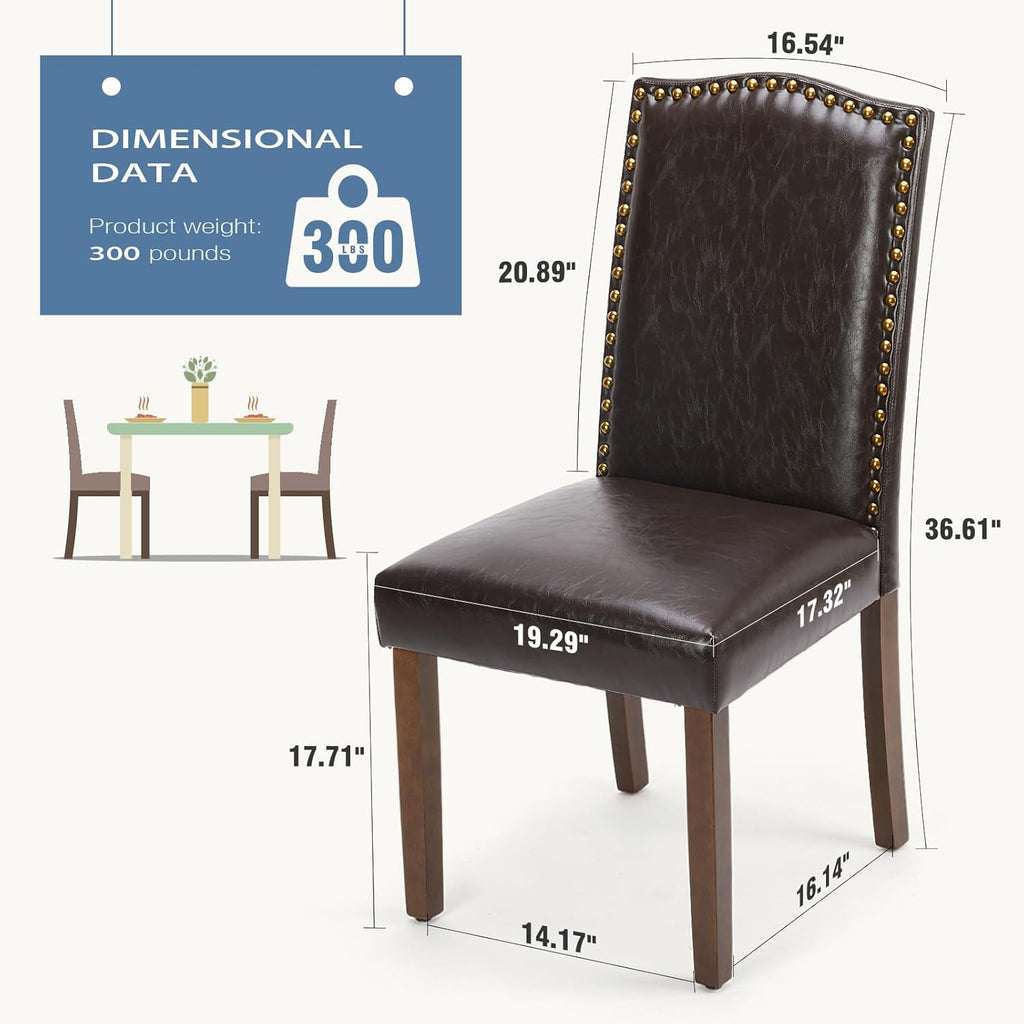 DUMOS Dining Chairs Set of 4, Modern PU Leather Kitchen Table Chairs with Wooden Legs and Padded Seat for Dining Room/Kitchen/Living Room/Restaurant, Brown
