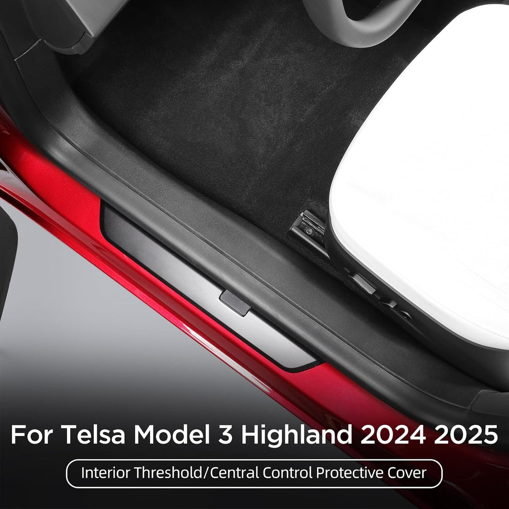 LUCKEASY 7PCS for Tesla Model 3 Highland 2026 2025 2024 Front Rear Door Threshold Strip Center Console Lower 2nd Row Seat Lower Protector Anti-dust Pads TPE for Tesla Model 3 Accessories Black
