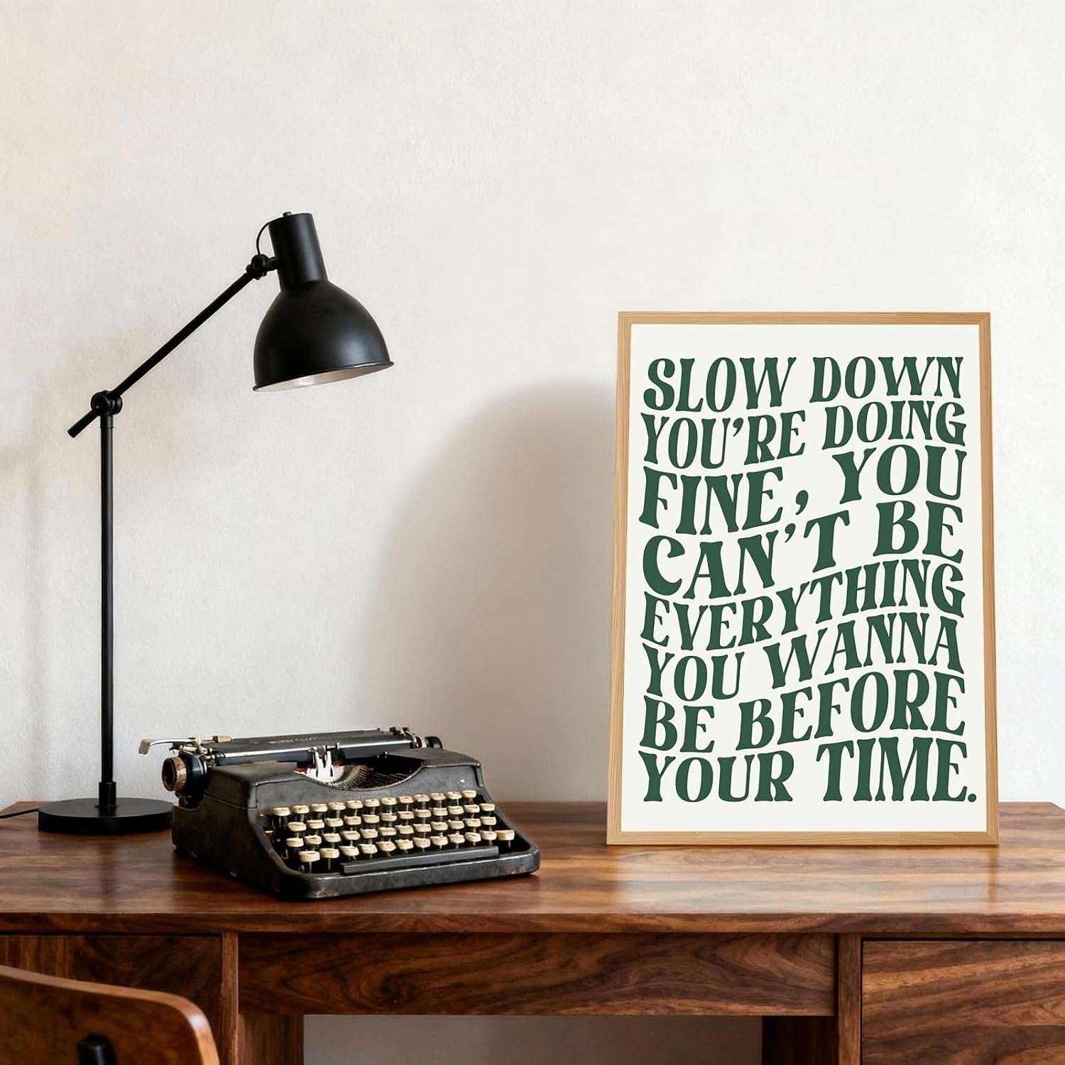 Slow Down Youre Doing Fine Music Posters Green Wall Art Canvas Print Daily Reminder Positive Affirmations Song Lyric Poster Trendy Inspirational Quote Decor for Bedroom Dorm 24x36inch Wooden frame