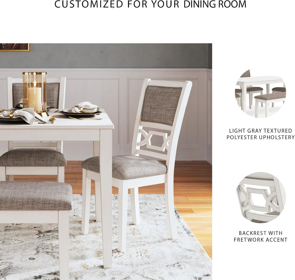 Signature Design by Ashley Erinberg Casual Dining Table with 4 Armless Upholstered Chairs and Bench, Set of 6, White & Light Gray