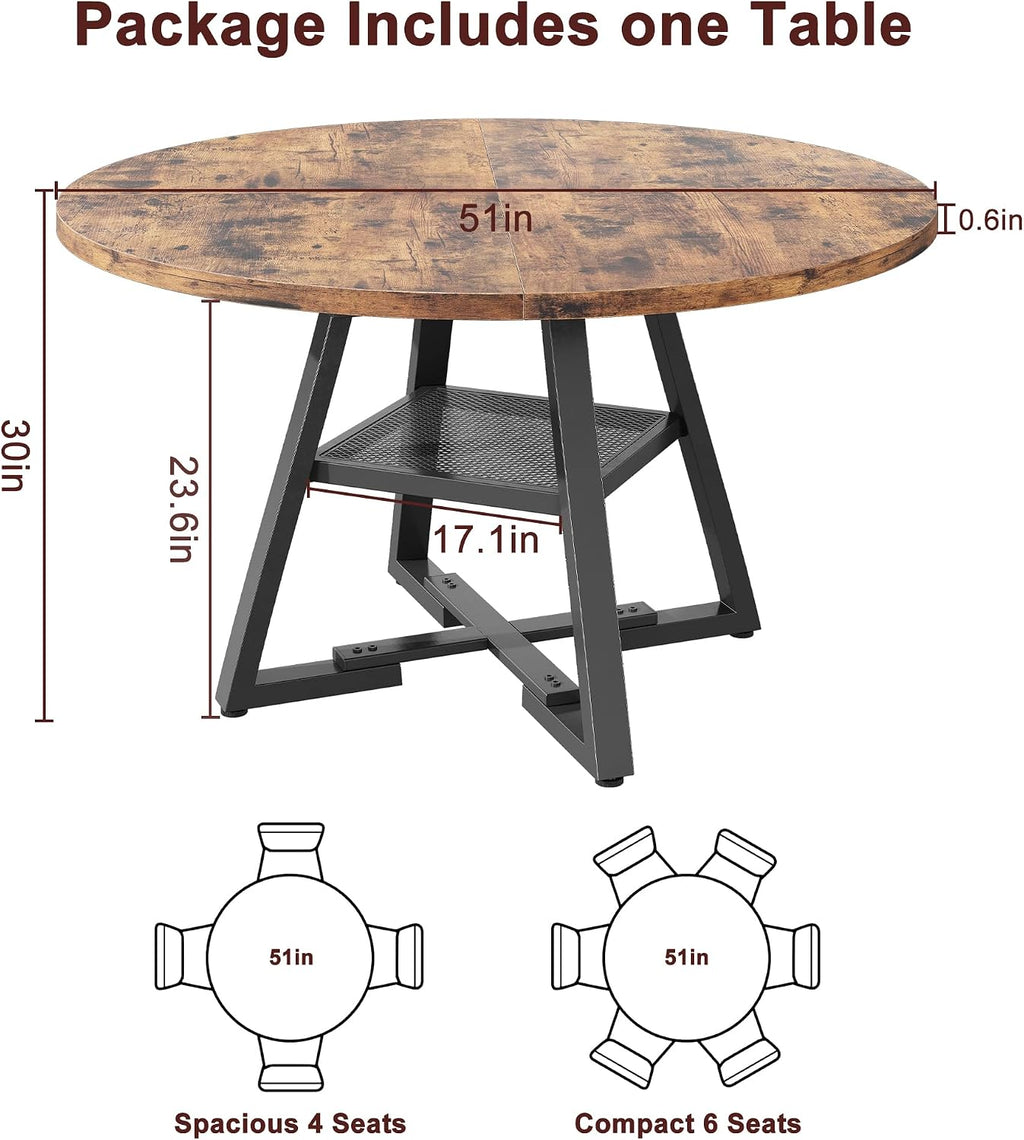 Jocoevol 51'' Round Dining Table for 6,Kitchen Dining Room Circle Dinner Pedestal Table,Space Saving Wood Kitchen & Dining Room Furniture (Vintage, 51In)