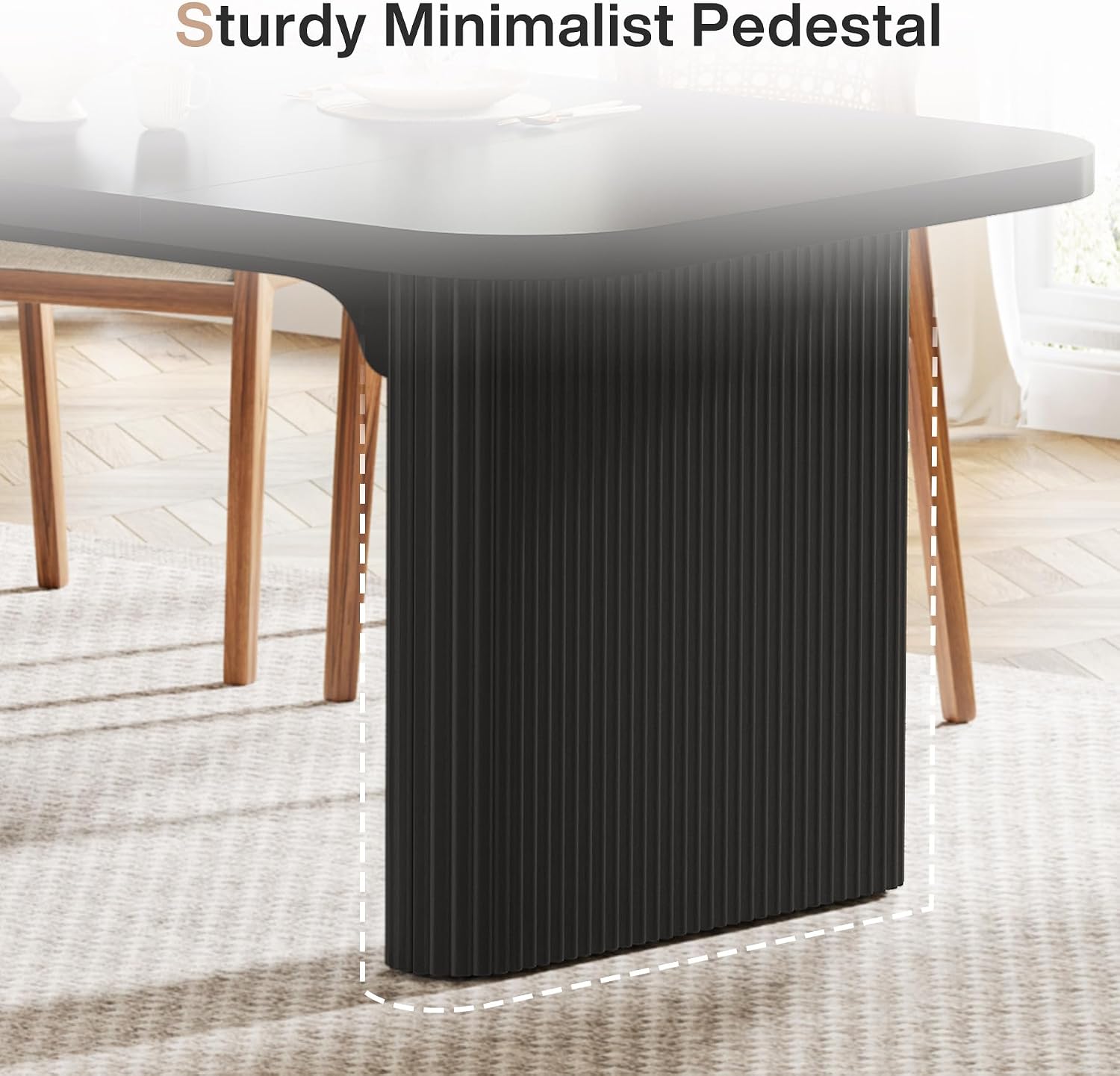 Tribesigns Modern Dining Table for 6 People, 62-Inch Black Kitchen Table with Double Robust Pedestal, Long Rectangle Wood Dinner Table for Dining Room, Coffee Black