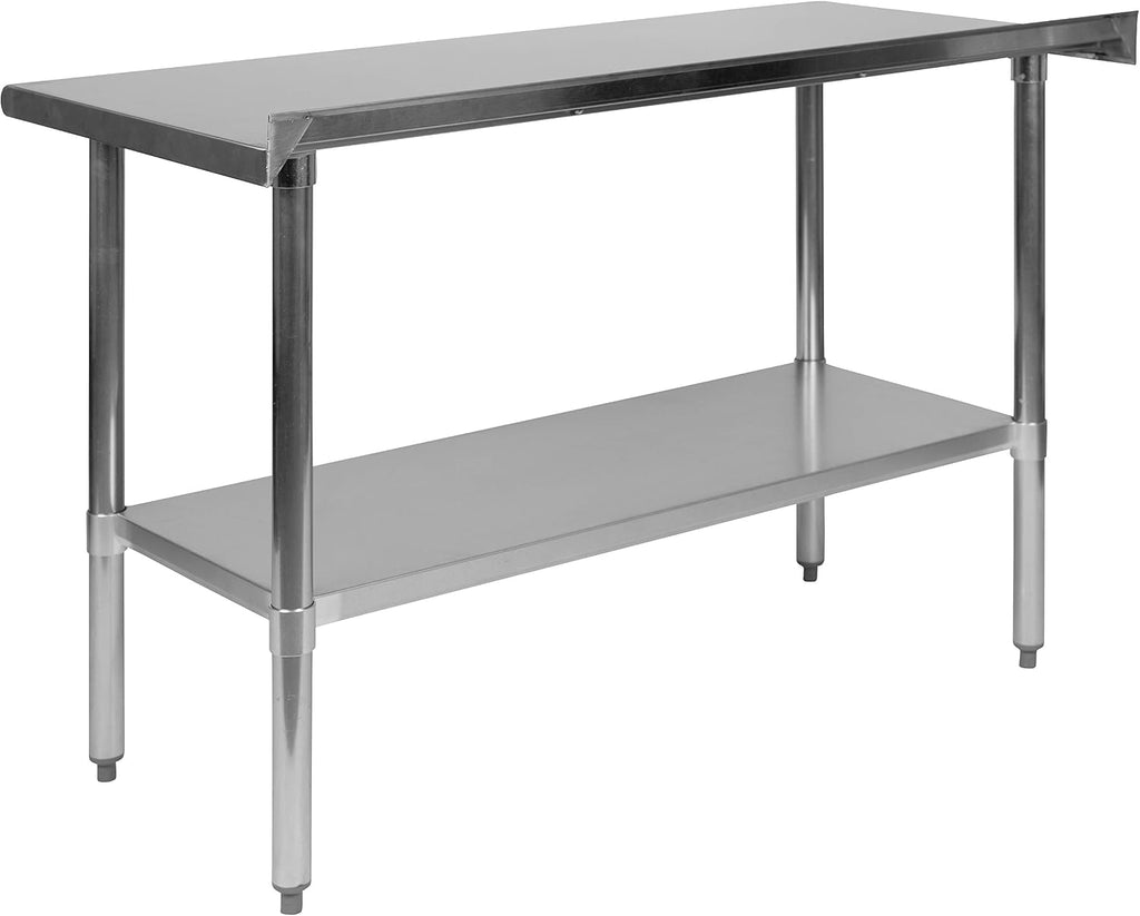 Flash Furniture Rawcliffe Stainless Steel 18 Gauge Prep and Work Table with 1.5' Backsplash and Undershelf - NSF Certified - 48'W x 24'D x 36'H
