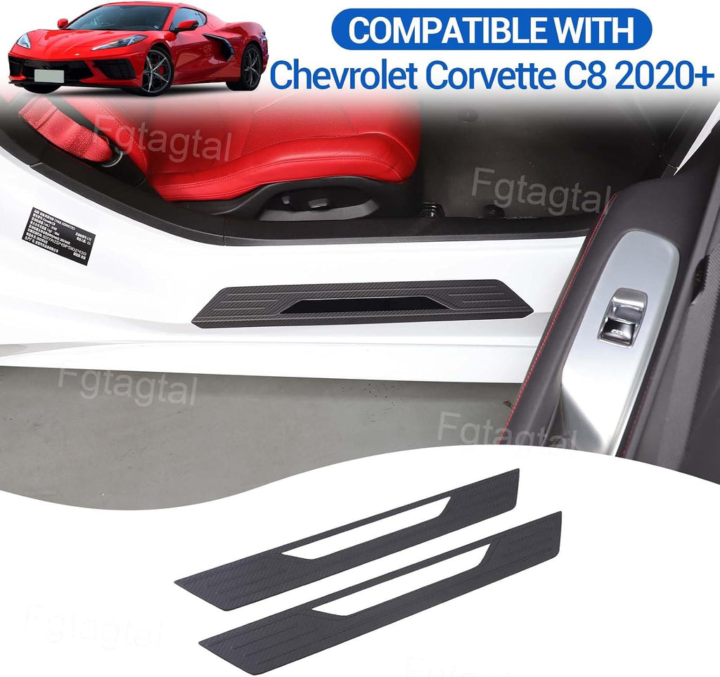 Real Carbon Fiber Door Sill Protectors Compatible with Chevrolet Corvette C8 2020-2026, Door Sill Guard Trim Cover, Threshold Strip Door Entry Guard Decorative Strip 2Pcs (Matte Black)