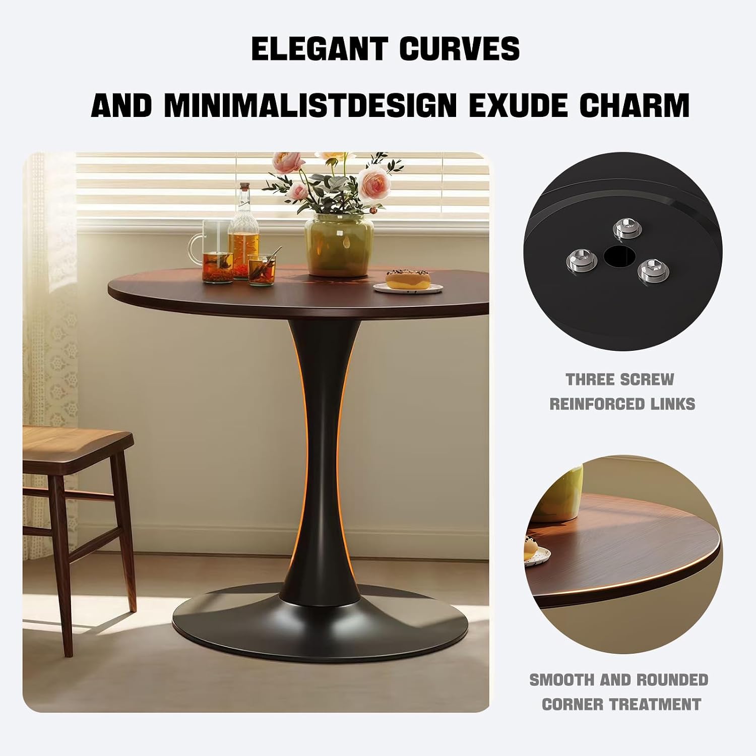 31.5' Tulip Table for 2-4 Persons Modern Round Dining Room Table, Mid-Century Modern Walnut Small Kitchen Table with MDF Wooden Top, Leisure Coffee Table for Living Room, Dining Room, Office