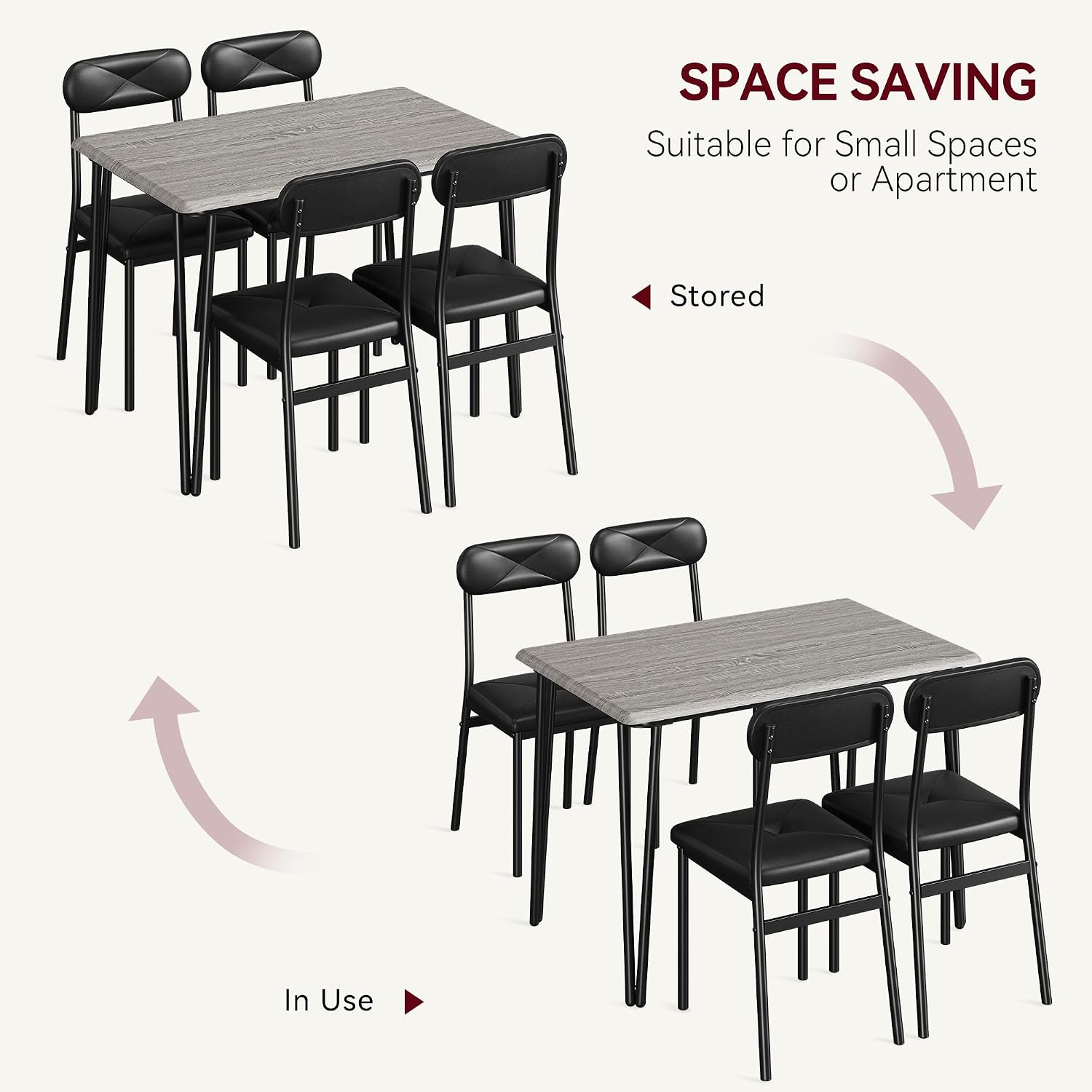 IDEALHOUSE Dining Table Set for 4, Kitchen Table with Upholstered Chairs for Kitchen Room and Small Spaces (Grey, Table with 4 Upholstered Chairs)