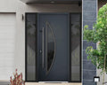 VDOMDOORS Front Exterior Prehung Steel Door/Deux 6501 Anthracite / 2 Side Exterior Windows/Stainless Inserts Single Modern Painted-W12+36+12' x H80-Right-hand Inswing