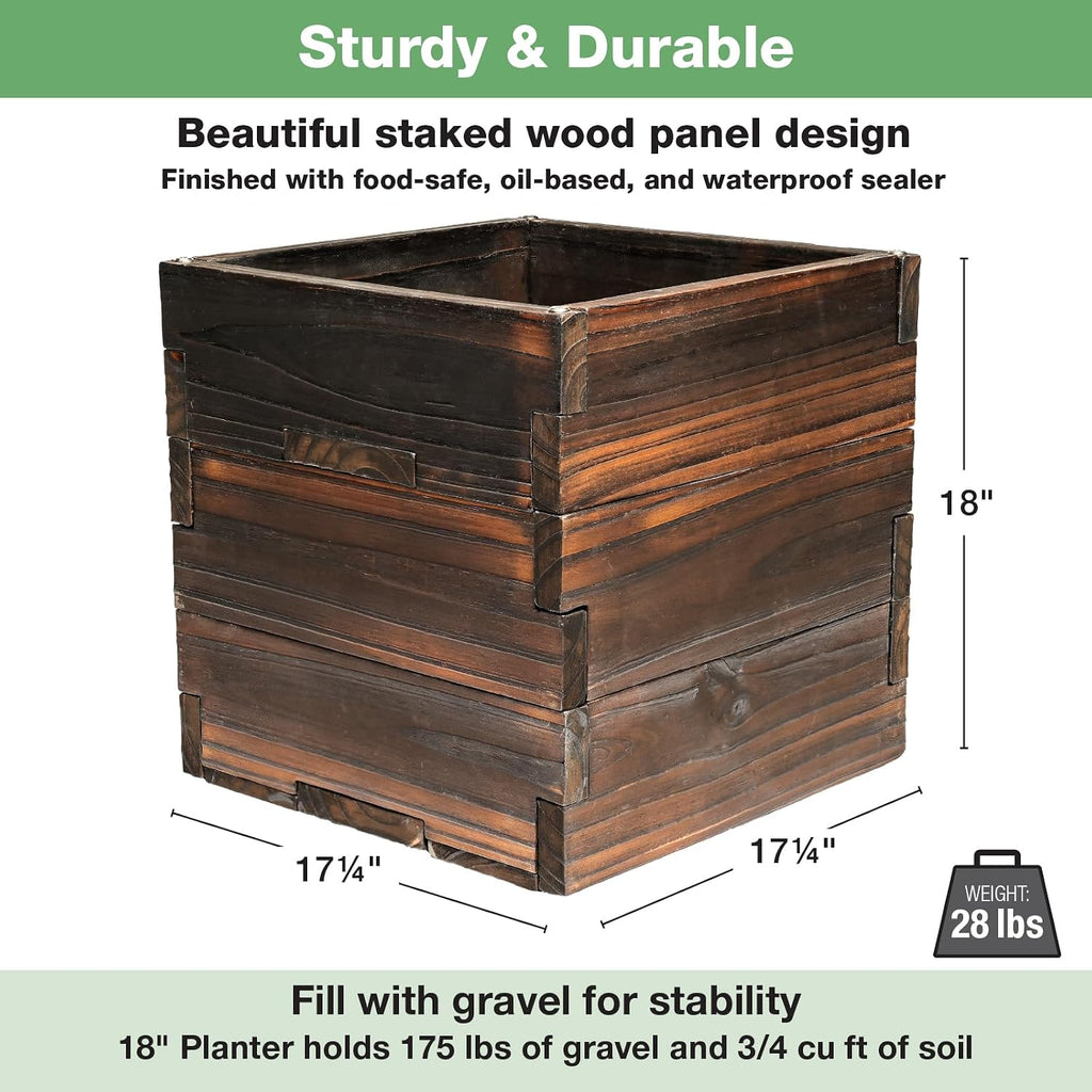 Extra Large Decorative Wooden Planter with Universal Pole Support for String Light Poles, Umbrellas, Bird Feeders. Solid Wood Outdoor Garden Patio Box for Plants or Flowers, 17'x17'x18', Brown