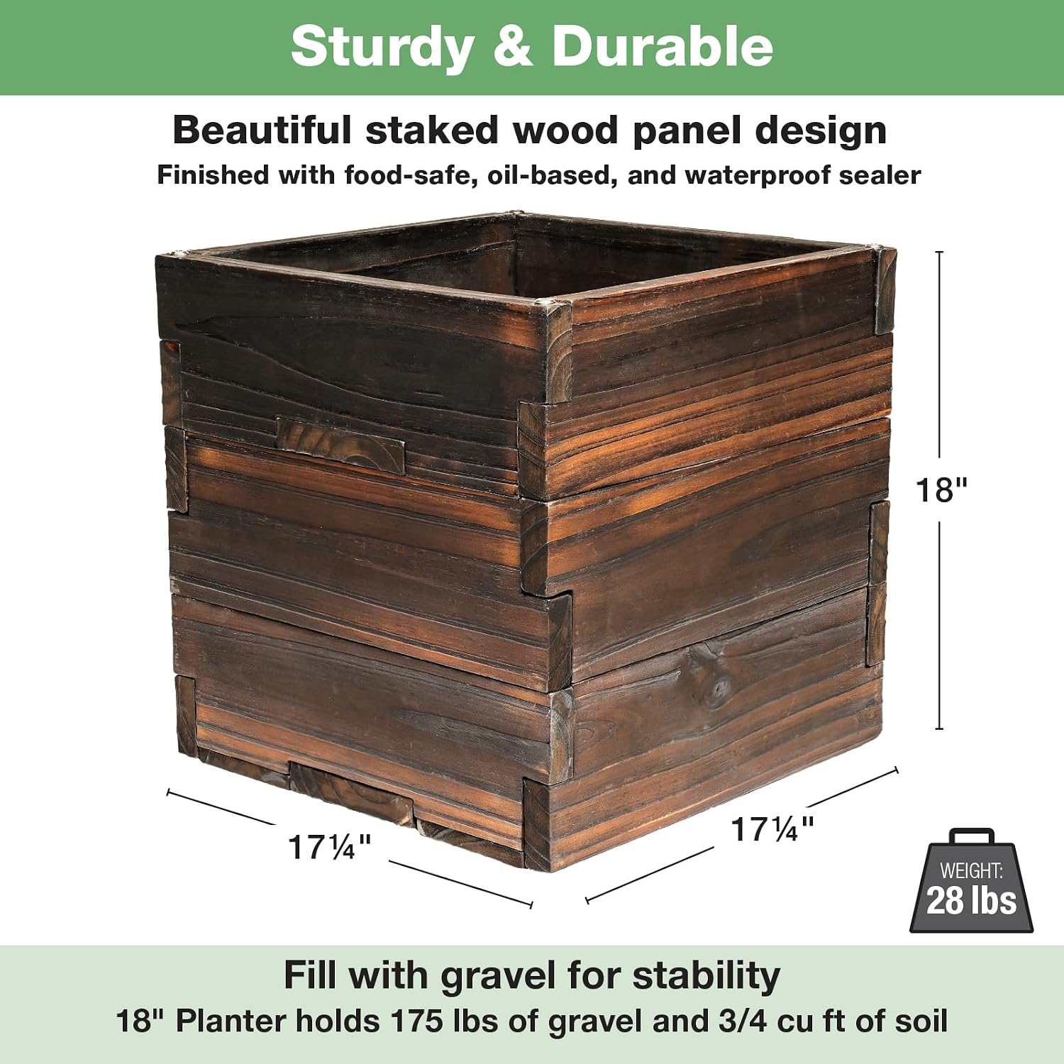 Extra Large Decorative Wooden Planter with Universal Pole Support for String Light Poles, Umbrellas, Bird Feeders. Solid Wood Outdoor Garden Patio Box for Plants or Flowers, 17'x17'x18', Brown
