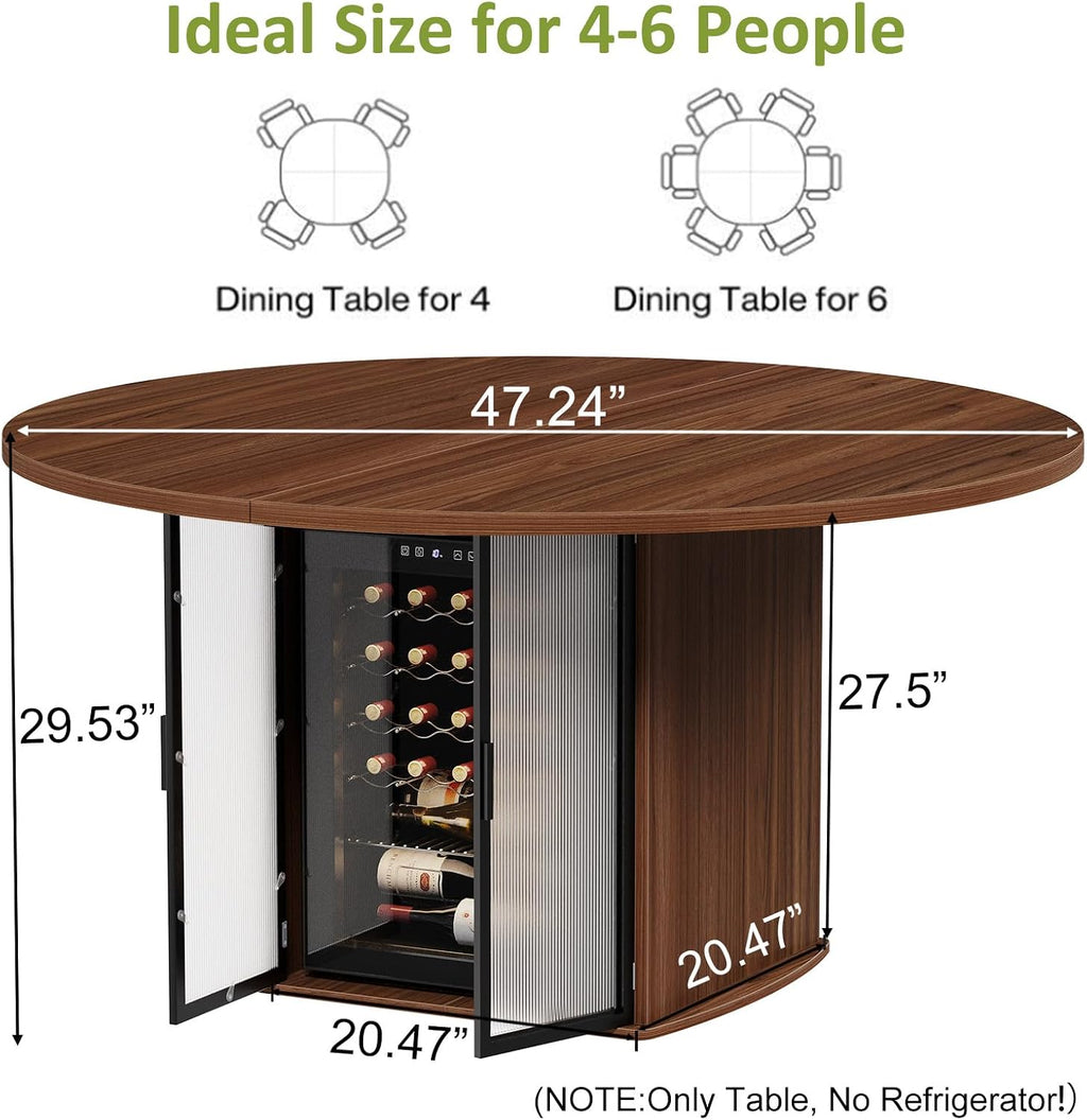 IBF 47' Round Dining Table for 4-6, Circle Kitchen Table with Storage Shelf, Circular Dining Room Tables with Fridge Space, Wood Dinner Tables for Home Kitchen, Walnut (Only Table)