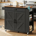 HOOBRO Kitchen Island with Drop Leaf Countertop & Power Outlet, Rolling Island Cart on Wheels, Kitchen Cart with Drawer & Spice Rack, Mobile Island Table for Kitchen, Black BF86UZD01