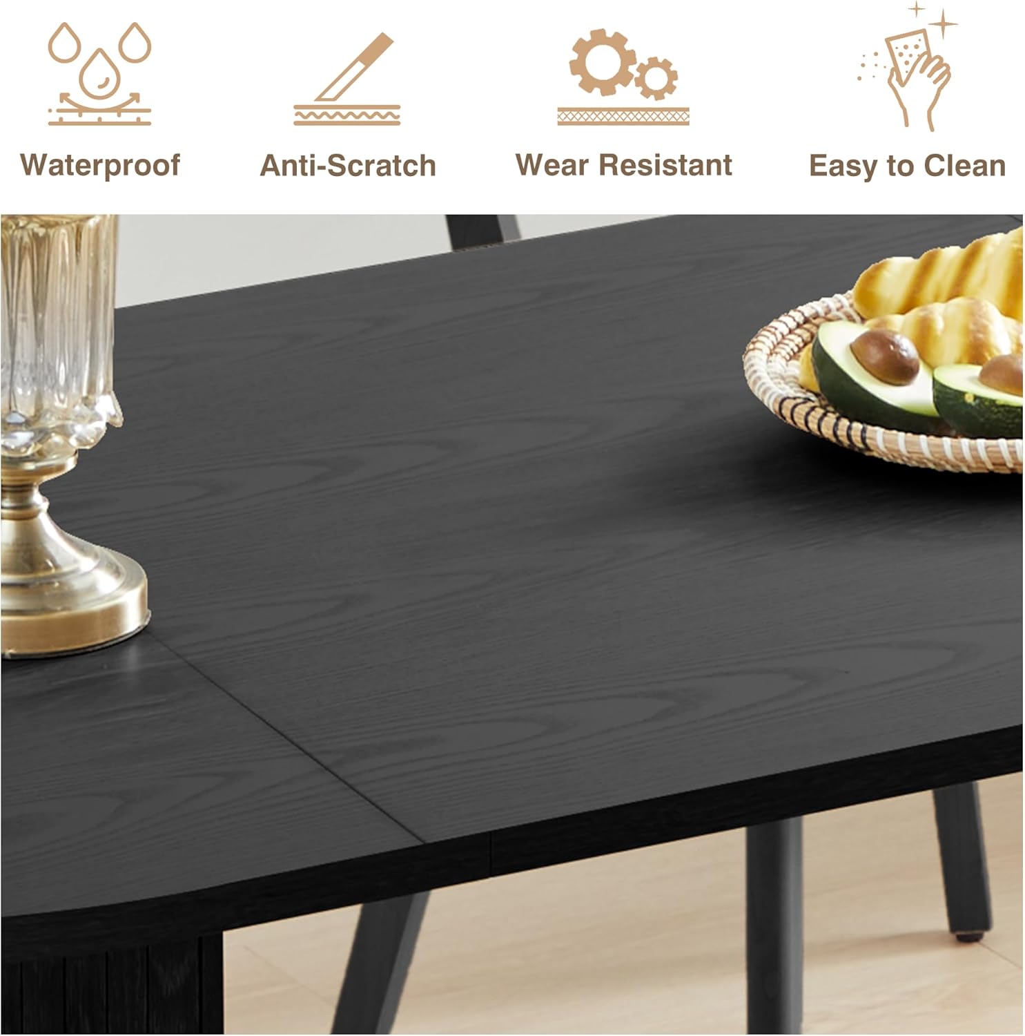 70.8 Inch Dining Table for 4-6 People, Oval Kitchen Table with Semi-Cylindrical Legs Base, Modern Farmhouse Round Dinner Tables for Dining Room Kitchen Living Room (Black)