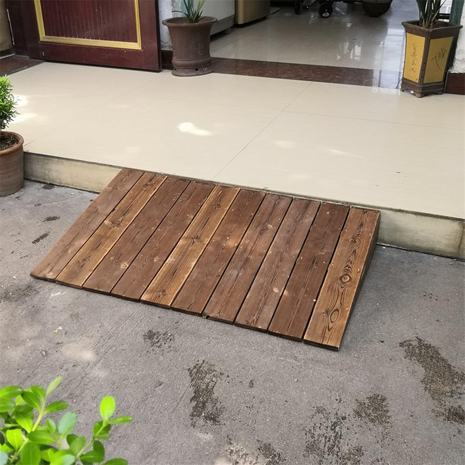 Brown Wooden Doorway Threshold/Kerb Ramp, Non-Skid Patio Garage Bike/Motorcycle/Wheelchairs Ramps, 3.9'/7'/7.8'/9.8' High (60x10x50cm/23x3.9x19in)