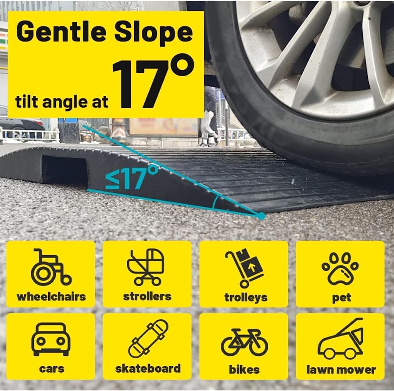 Portable Rubber Wheelchair Ramp for Doorways, 2-3 Inch Rise Non-Slip Threshold Bridge for Shower, Patio, Garage, DIY Cars, Home Shed, Supporting Frame Included