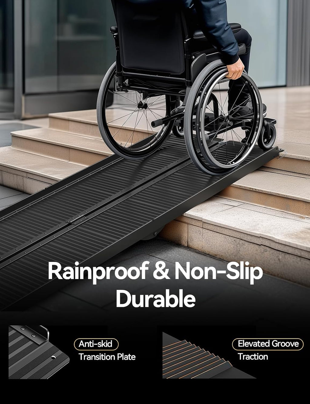 Black Aluminum Ramp 6FT with Sopport Legs, with Non-Slip Surface Wheelchair Ramp, Folding Portable Wheelchair Ramps for Home Steps,Scooter Ramp for Car, Stairs, Doorways, 800 LBS Weight Capacity