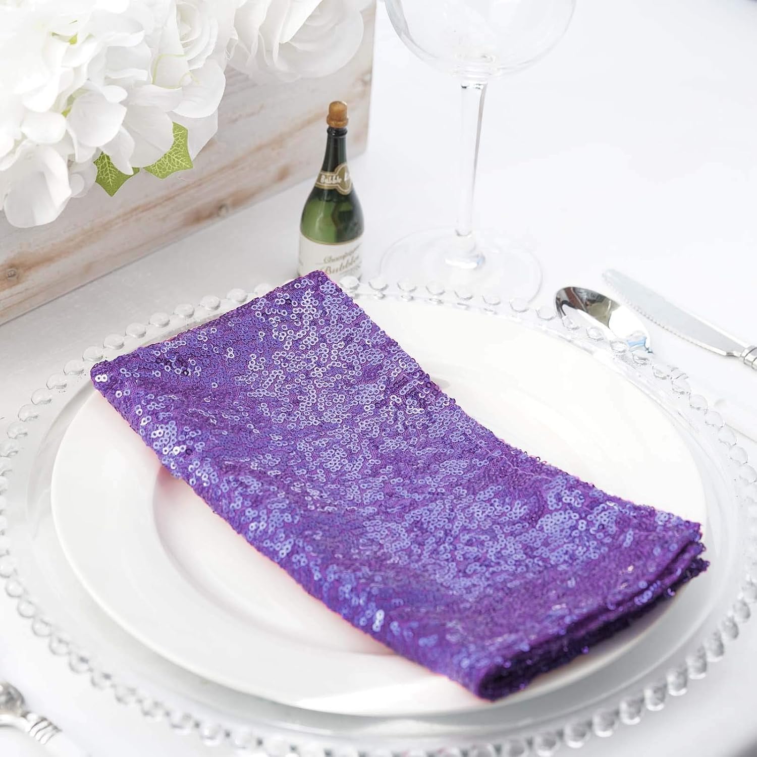 50 pcs 20-Inch Purple Sequins Napkins - for Wedding Party Restaurant Holiday Dinner