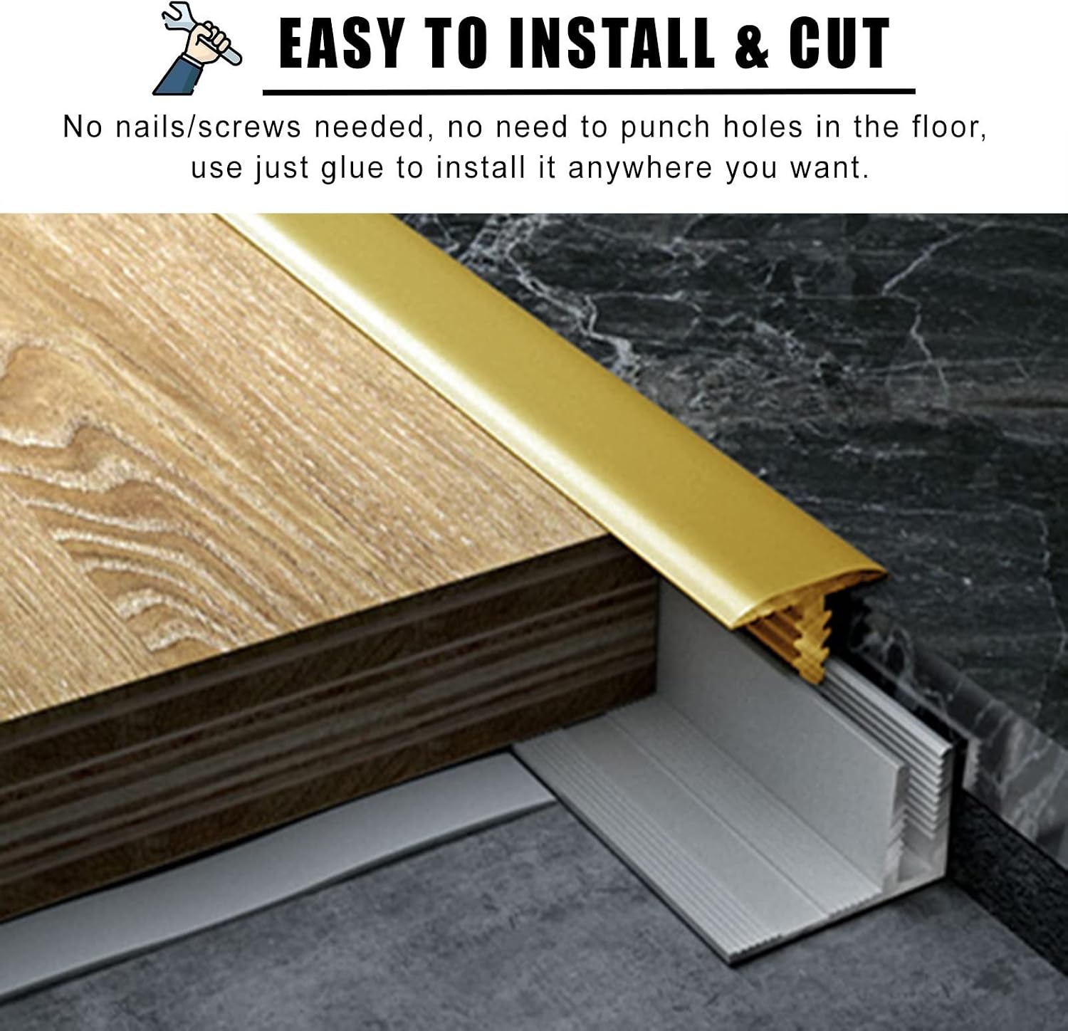 Transition Strip Gap Covering Brass Transition Strips, Seam for Wooden/Laminate/Tile, Decorative Doorway Threshold Bar, Metal Door Flooring Strip,