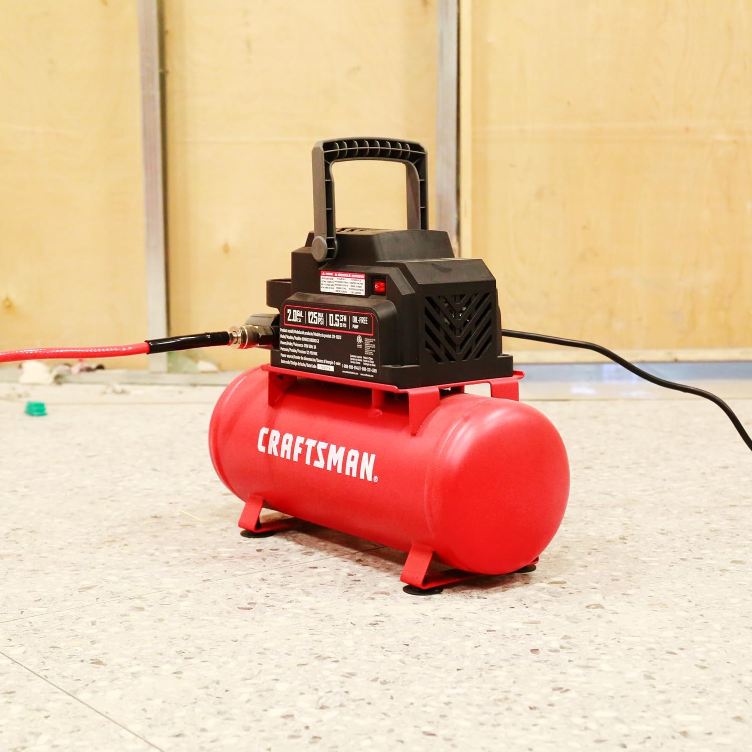 Craftsman Air Tools, 2 Gallon Portable Air Compressor 1/3 HP Oil-Free Max 125 PSI Pressure, Hot Dog, Model: CMXECXA0200243