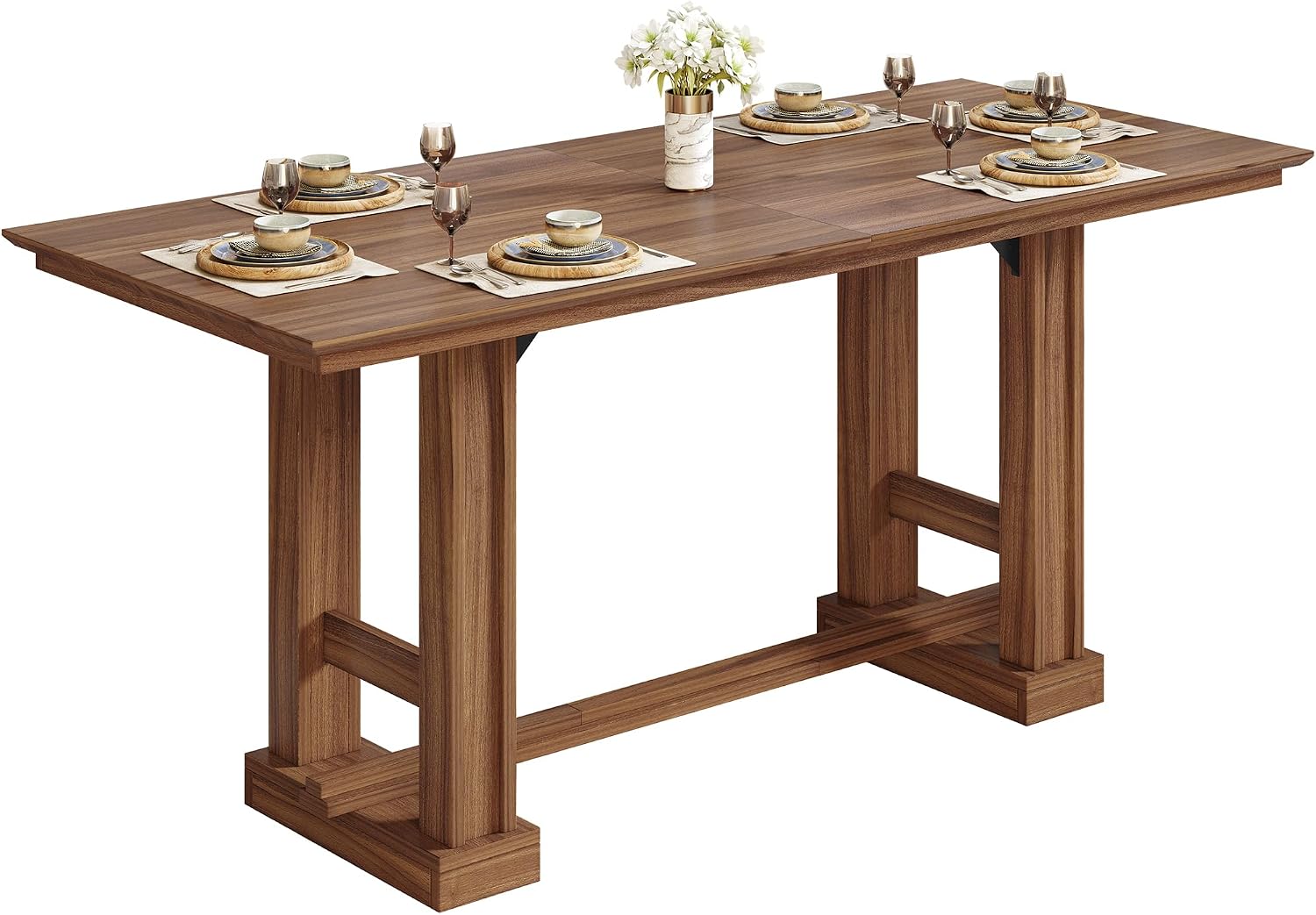 DWVO Farmhouse Dining Table for 6-8 People, 70' Long Kitchen Tables with Wooden Sturdy Legs, Large Rectangular Dinner Table for Kitchen, Dining Room, Living Room, Dark Walnut