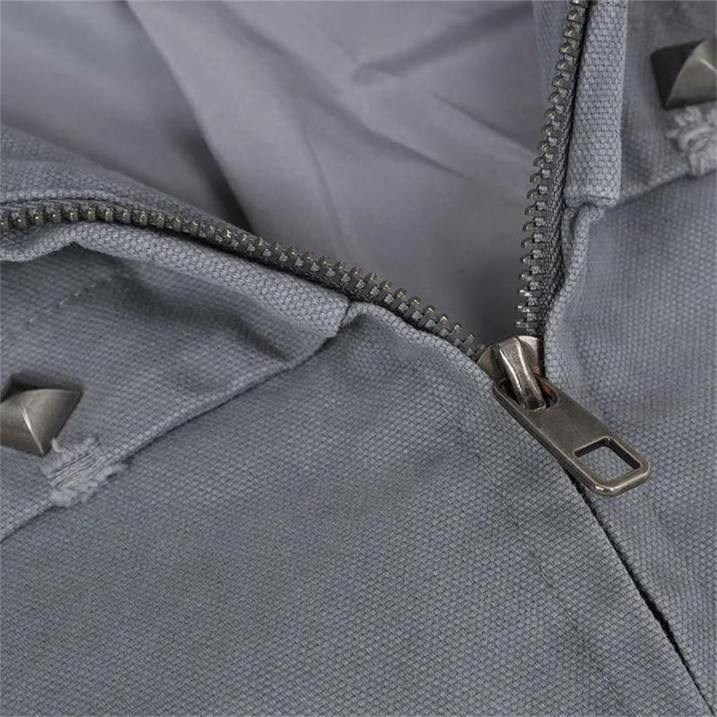 Fulbant Men Metal Rivet High Street American Jacket With Pockets Washed Fall Outerwear Casual Zipper Coat