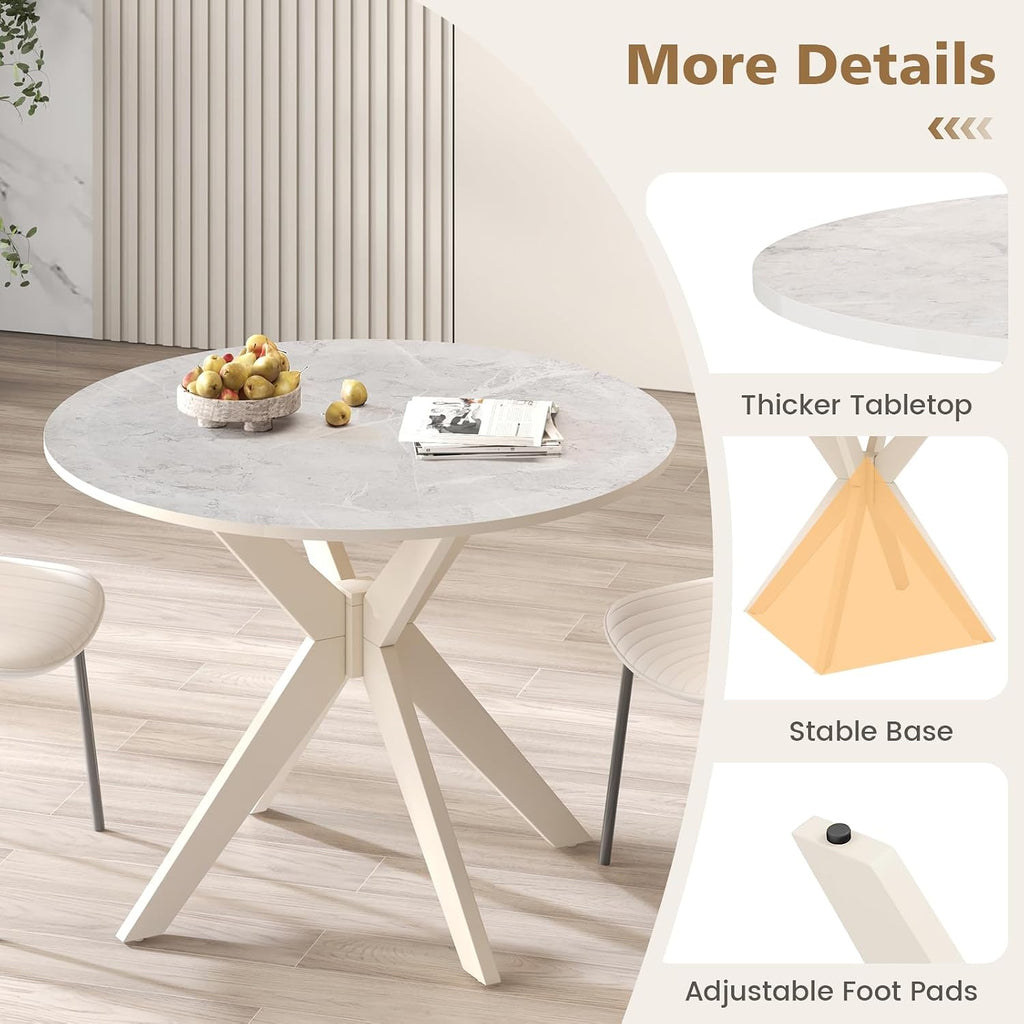 Giantex 36' Round Wood Dining Table, Farmhouse Kitchen Table with Intersecting Pedestal Base & Solid Rubber Wood Legs, Vintage Coffee Tables for Dinette, Small Spaces, Restaurant, White