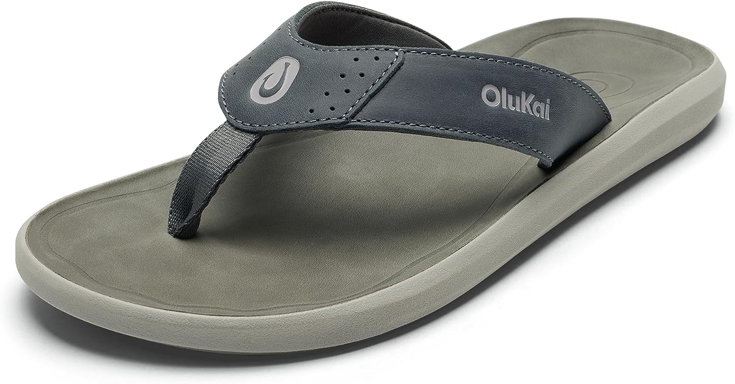 OLUKAI Pili Men's Leather Sandals, Sleek & Versatile Design, Comfortable & Waterproof Straps, Arch Support & Everyday Wear