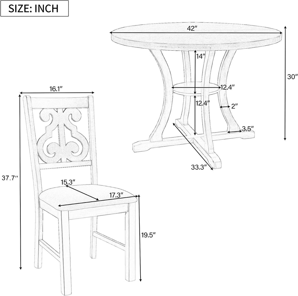 LUMISOL 5-Piece Dining Table Set for 4, Farmhouse Round Kitchen Table Set with Special Shaped Legs and 4 Upholstered Chairs for Kitchen, Dining Room, Small Space, Antique Blue