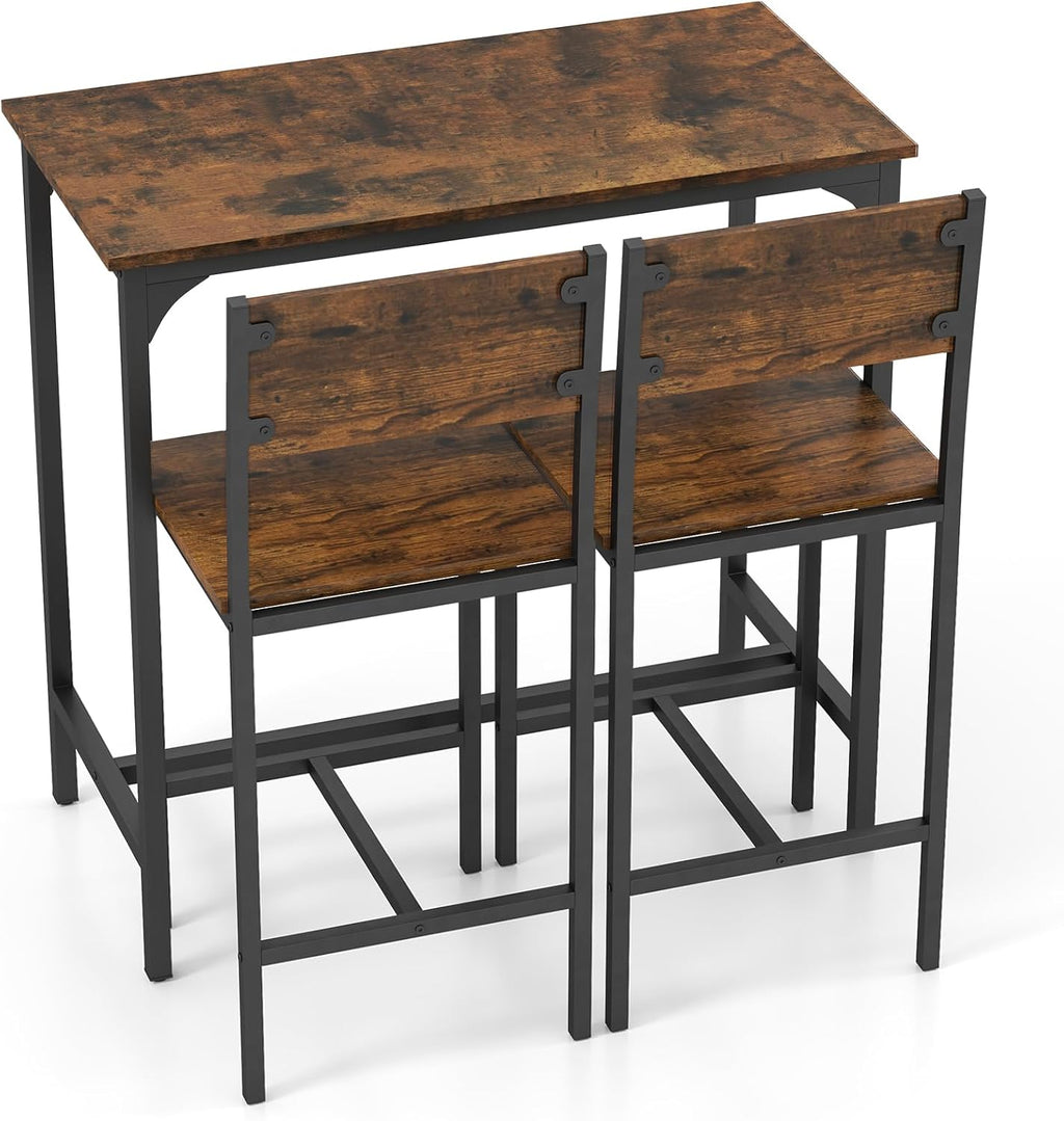 Giantex 3-Piece Bar Table and Chair Set with 2 Counter Height Bar Stools, Breakfast Nook Table Set for Small Space, Dinette, Pub, Kitchen, Apartment, Restaurant, Dining Table Set for 2 (Brown)