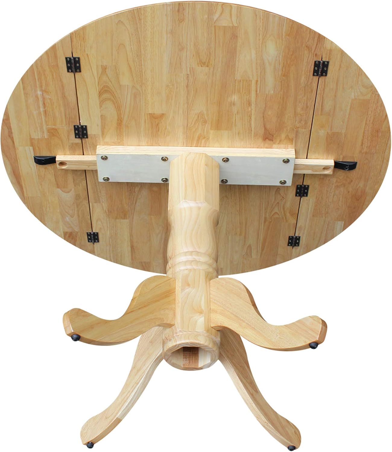 IC International Concepts, 42' Round Dual Drop Leaf Pedestal Dining Table, Solid Real Wood, Sturdy Parawood, Natural