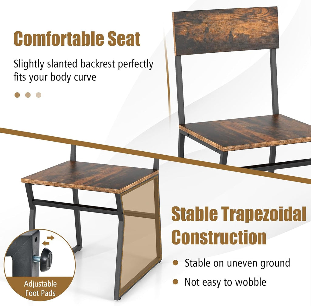 Giantex Dining Table Set for 4, 47'L x 28'W Rectangular Kitchen Table w/ 4 Trapezoid Chairs, Reinforced Metal Frame & Storage Rack, Industrial Space-Saving Dinette Set for Kitchen Dining Room (Brown)