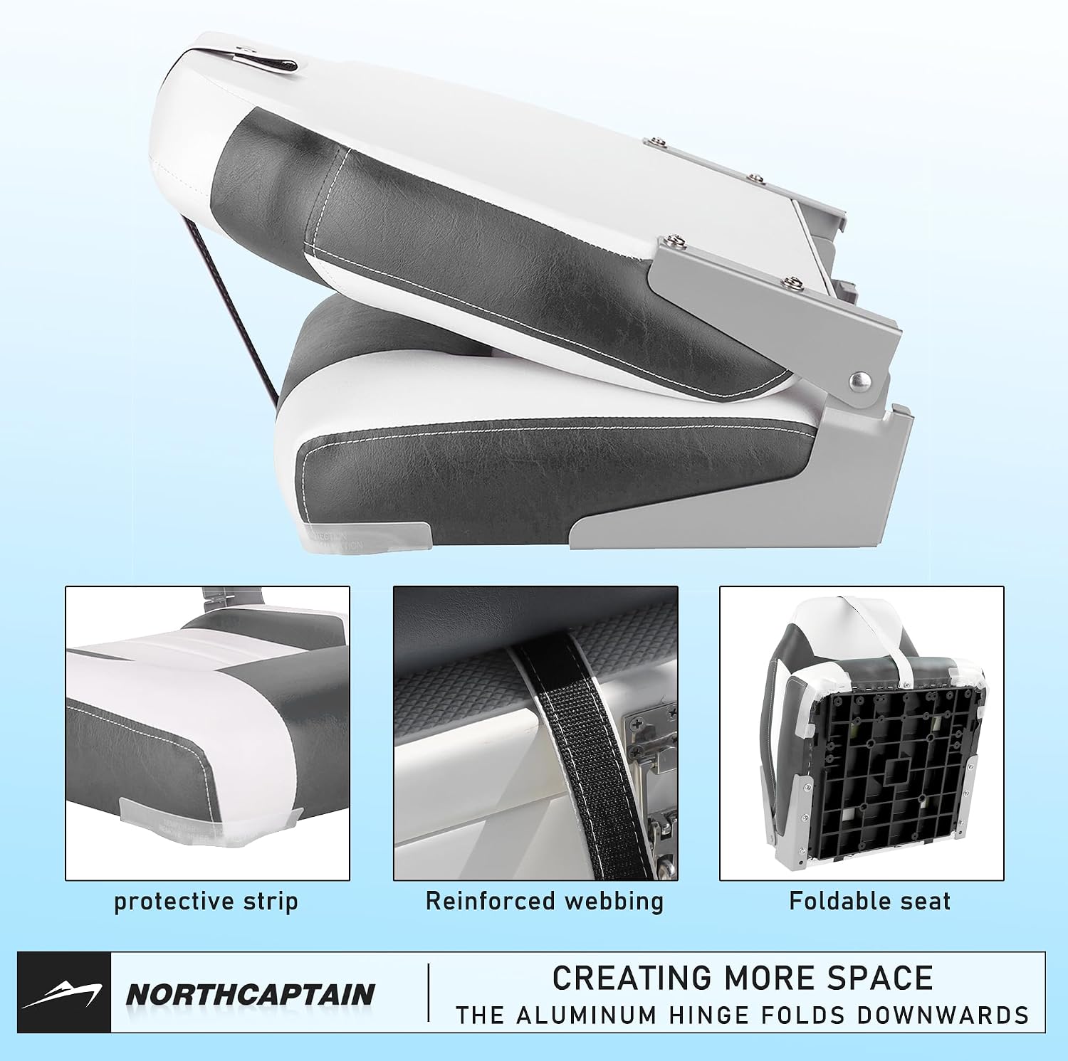 NORTHCAPTAIN S1 Deluxe A Pair of Marine High Back/Low Back Folding Fishing Boat Seat for Fishing, Bass/Jon/Pontoon Boat Chairs, 4 Mounting Screws Included