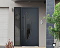 VDOMDOORS Front Exterior Prehung Steel Door/Deux 6501 Anthracite/Side Exterior Window/Stainless Inserts Single Modern Painted-W36+16' x H80-Right-hand Inswing