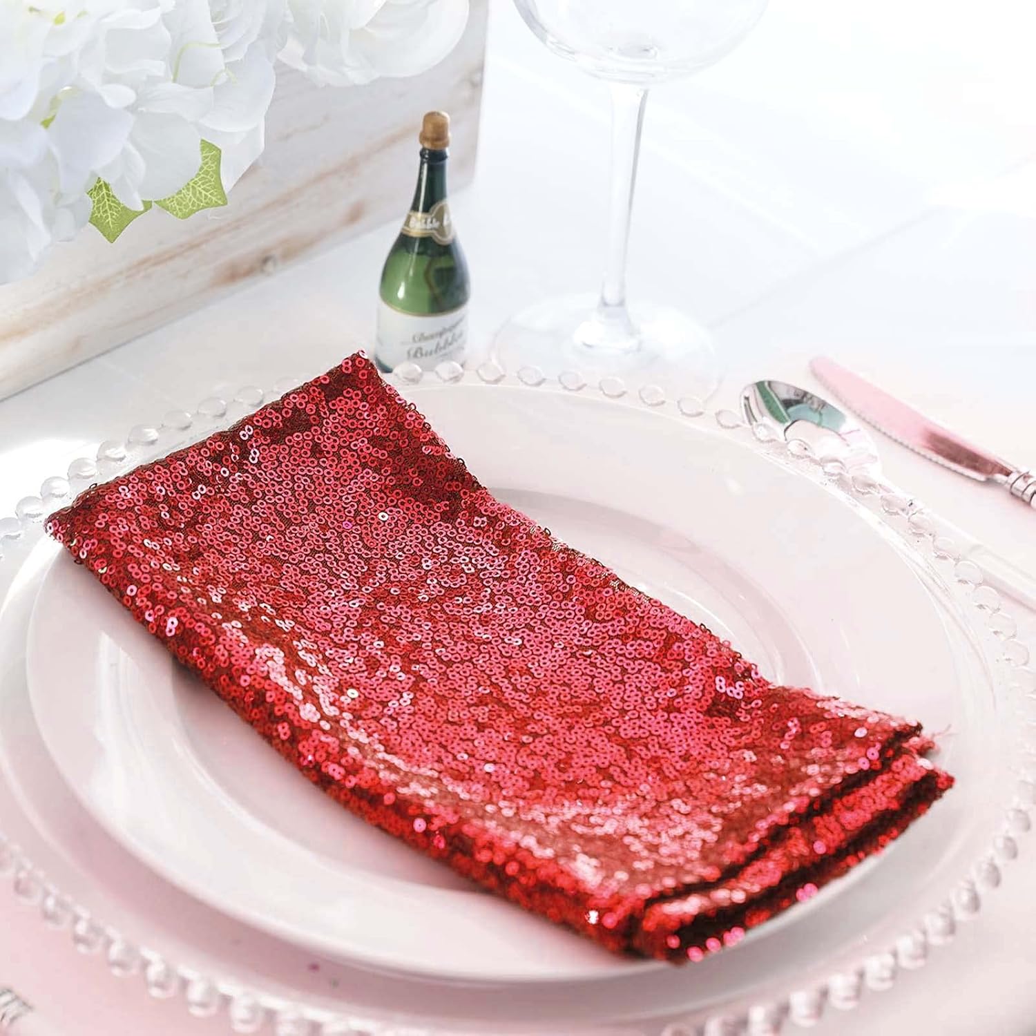 50 pcs 20-Inch Red Sequins Napkins - for Wedding Party Restaurant Holiday Dinner
