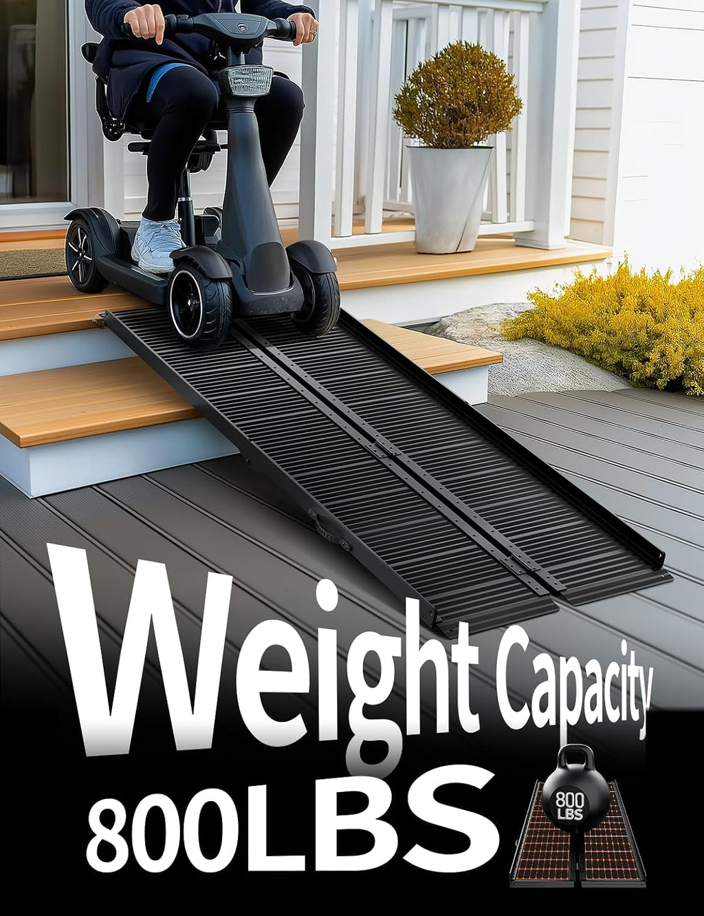 Black Aluminum Ramp 6FT with Sopport Legs, with Non-Slip Surface Wheelchair Ramp, Folding Portable Wheelchair Ramps for Home Steps,Scooter Ramp for Car, Stairs, Doorways, 800 LBS Weight Capacity