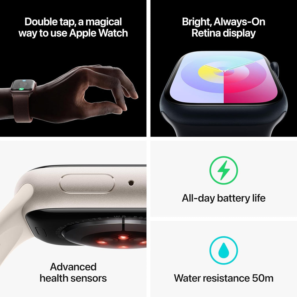 Apple Watch Series 9 [GPS + Cellular 41mm] Midnight Aluminum Case with Midnight Sport Band S/M (Renewed)