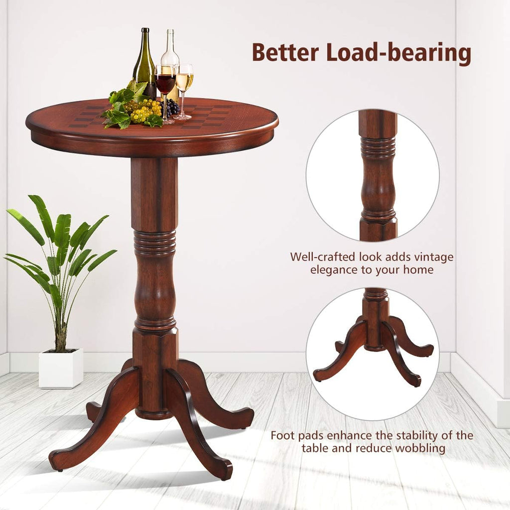 Giantex Round Dining Table, 30' D X 41.5' H, Wooden Pub Pedestal Side Table W/Chessboard, Adjustable Foot Pads, Multi-Purpose Dinner Table for Small Space, Kitchen, Dining Room, Restaurant, Walnut