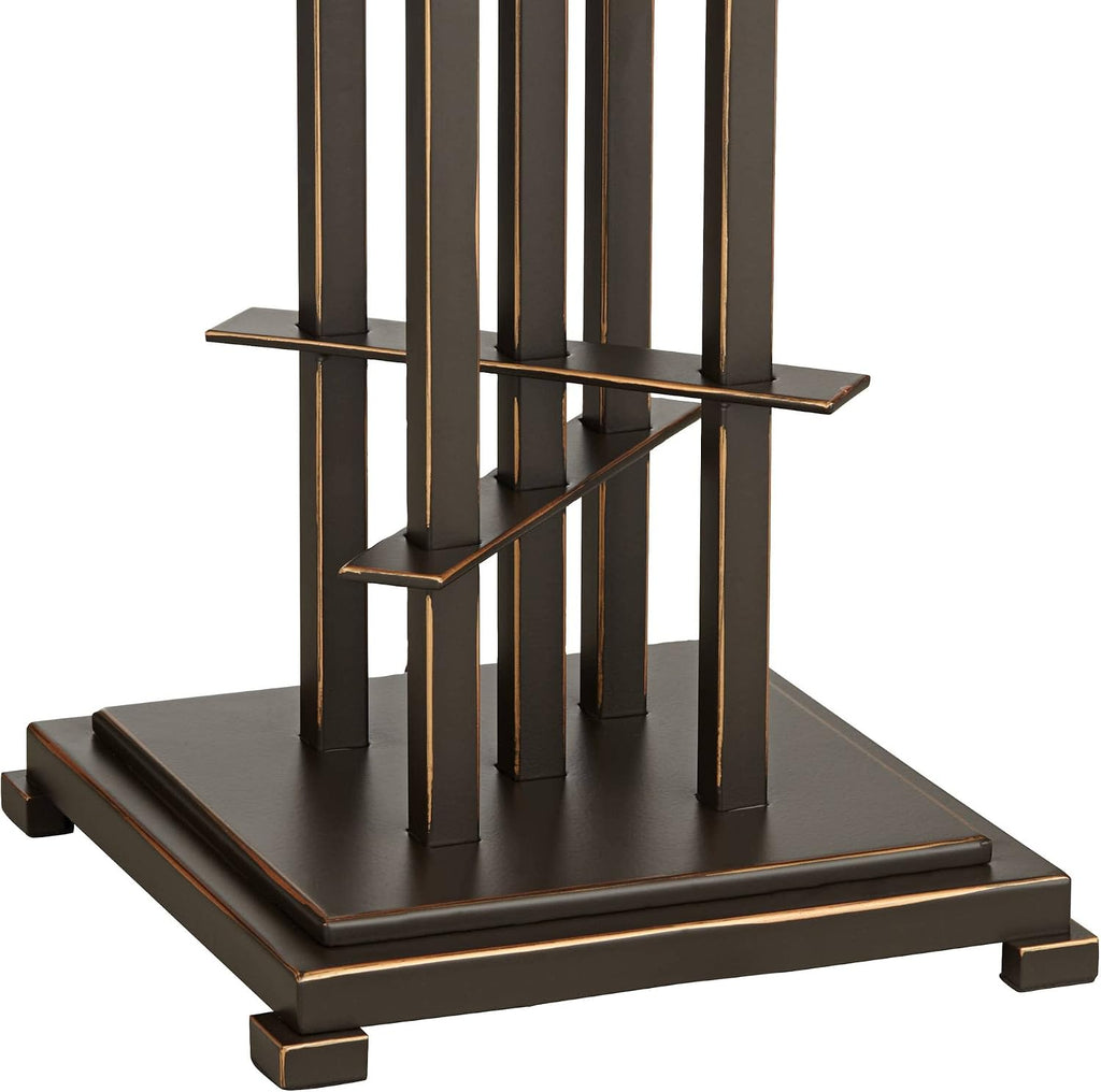 Franklin Iron Works Metro Collection 23 1/2' High Planes 'n' Posts Small Farmhouse Rustic Modern Accent Table Lamps Set of 2 Pull Chain Metal Amber Art Glass Shade Living Room Bedroom Bedside