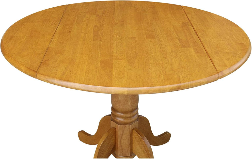 IC International Concepts, 42' Round Dual Drop Leaf Pedestal Dining Table, Solid Real Wood, Sturdy Parawood, Dimensions 42'D x 42'W x 29.5'H, 20mm thickness, 40lbs Weight Capacity, Oak