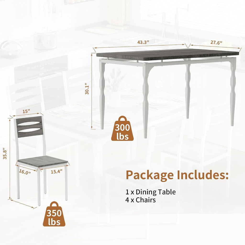 GarveeHome 5 Piece Dining Table Set, Industrial Style Dining Table and Chairs Set for 4, Kitchen Table Set for Dining Room Kitchen Apartment, Grey