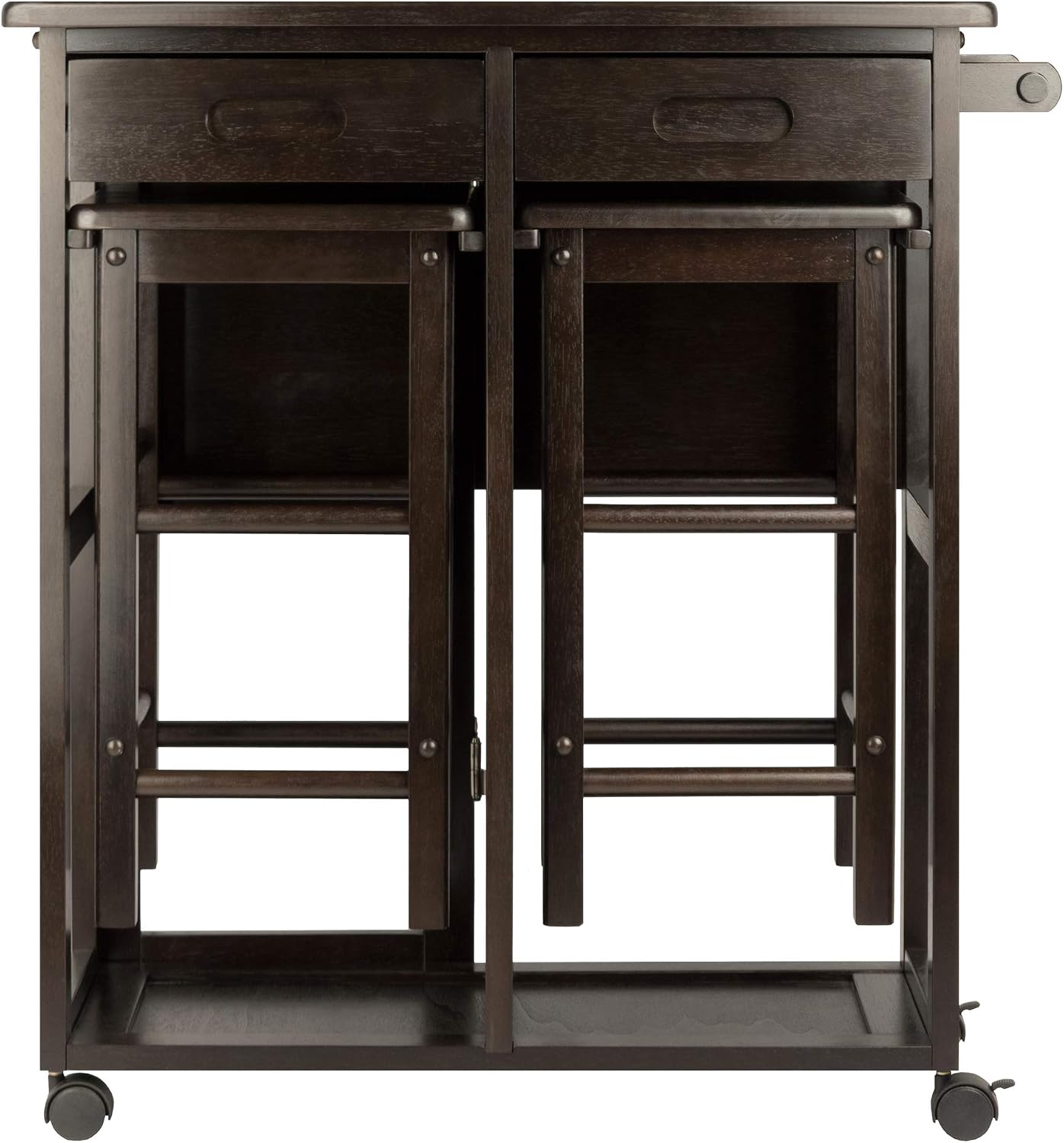 Winsome Suzanne Kitchen Table Set with Stools, 33' in Coffee, Convenient Sturdy Mobile Kitchen & Dining Room Table & Chairs with Storage for Small Spaces, Dorms, Apartments