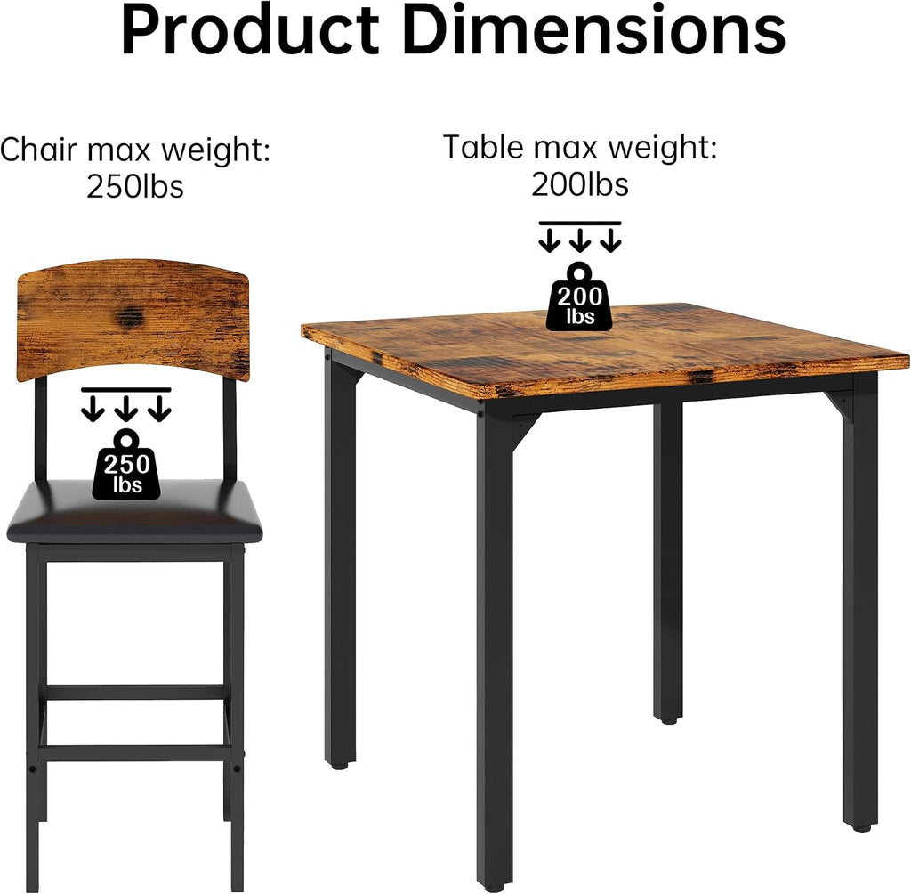 AWQM 5-Piece Dining Table Set, Dining Table Set for 4, Counter Height Table & 4 Bar Stools, Modern Kitchen Dining Set, with Upholstered Chairs, Compact Dining Set for Small Spaces (Walnut Color)