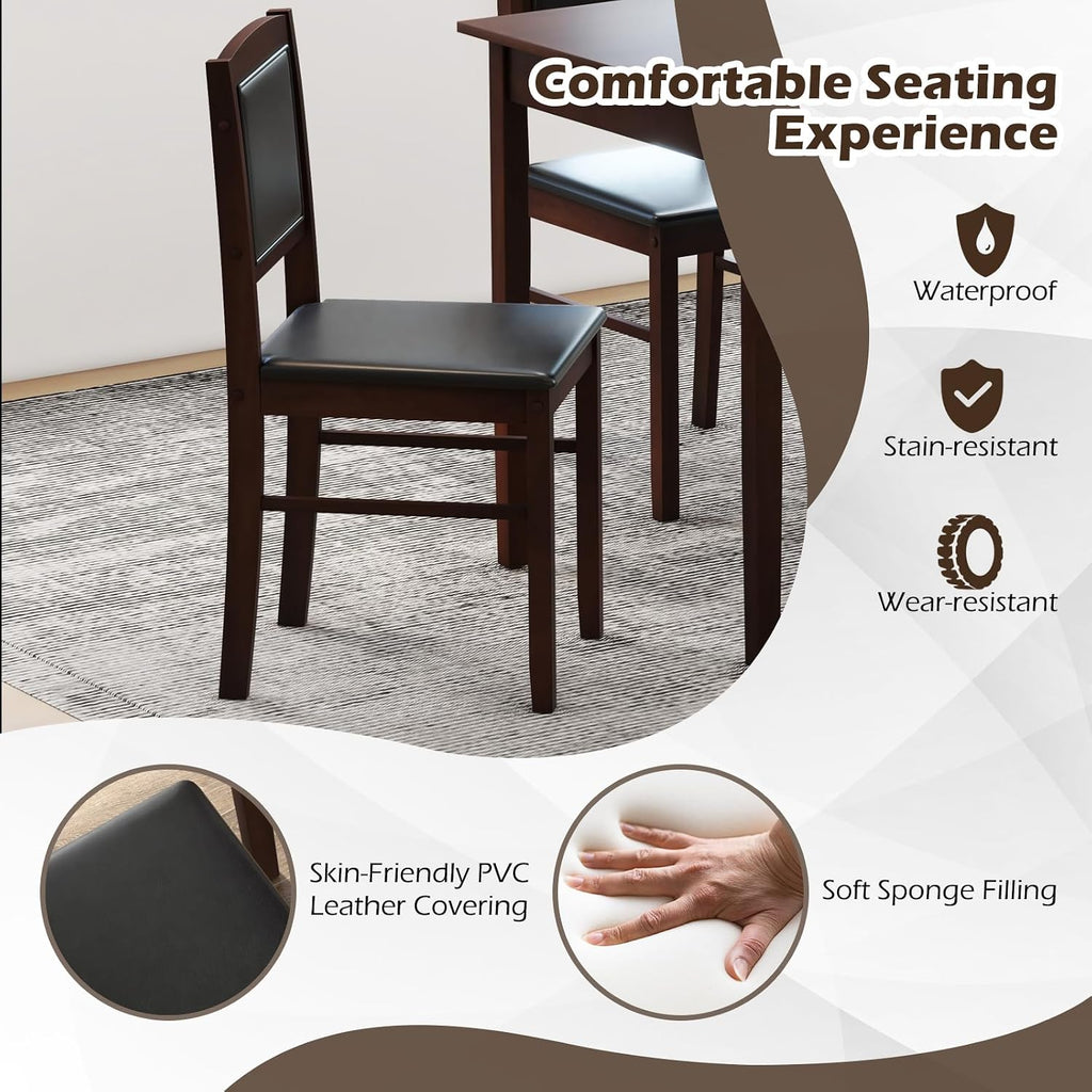 Tangkula Dining Table Set for 4, Farmhouse Solid Wood Dinette Set w/Rubber Wood Legs, Upholstered Seat & Padded Backrest, Mid-Century Modern Dining Table and Chairs Set for Kitchen, Dining Room